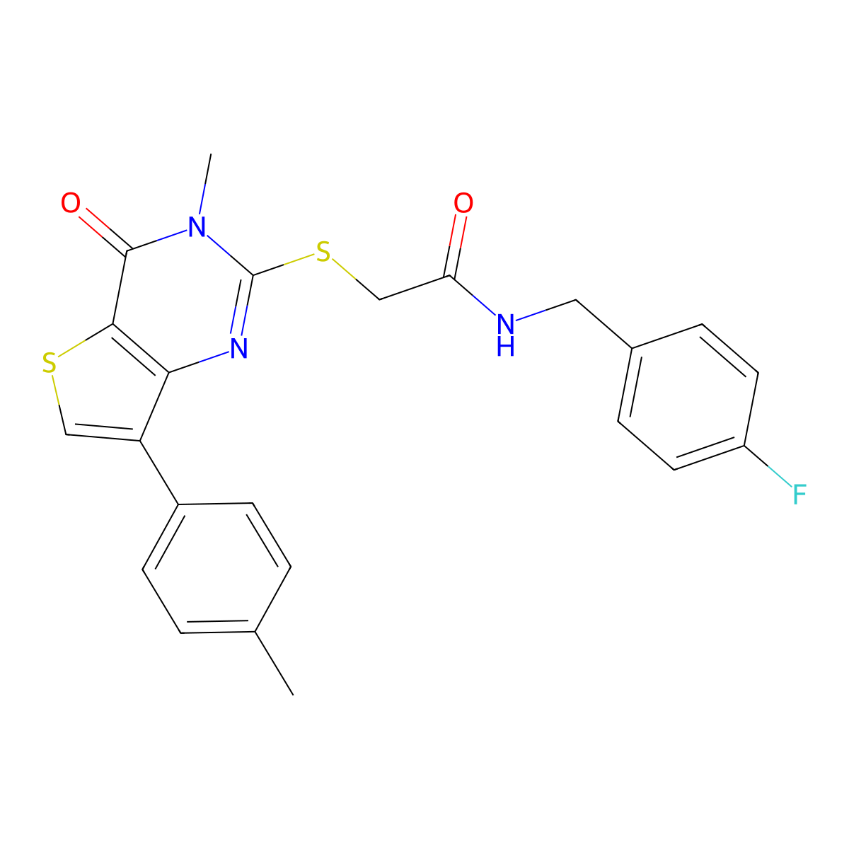 N-(4-fluorobenzyl)-2-{[3-methyl-7-(4-methylphenyl)-4-oxo-3,4-dihydrothieno[3,2-d]pyrimidin-2-yl]thio}acetamide molecular structure, CAS 1040683-20-2
