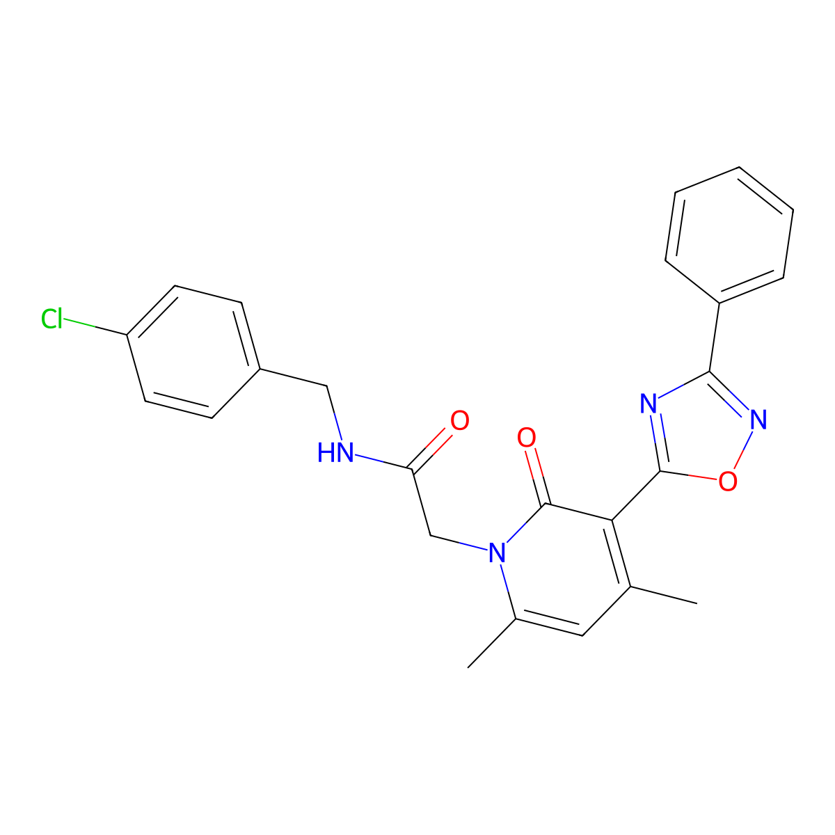 N-(4-chlorobenzyl)-2-(4,6-dimethyl-2-oxo-3-(3-phenyl-1,2,4-oxadiazol-5-yl)pyridin-1(2H)-yl)acetamide molecular structure, CAS 1040683-22-4