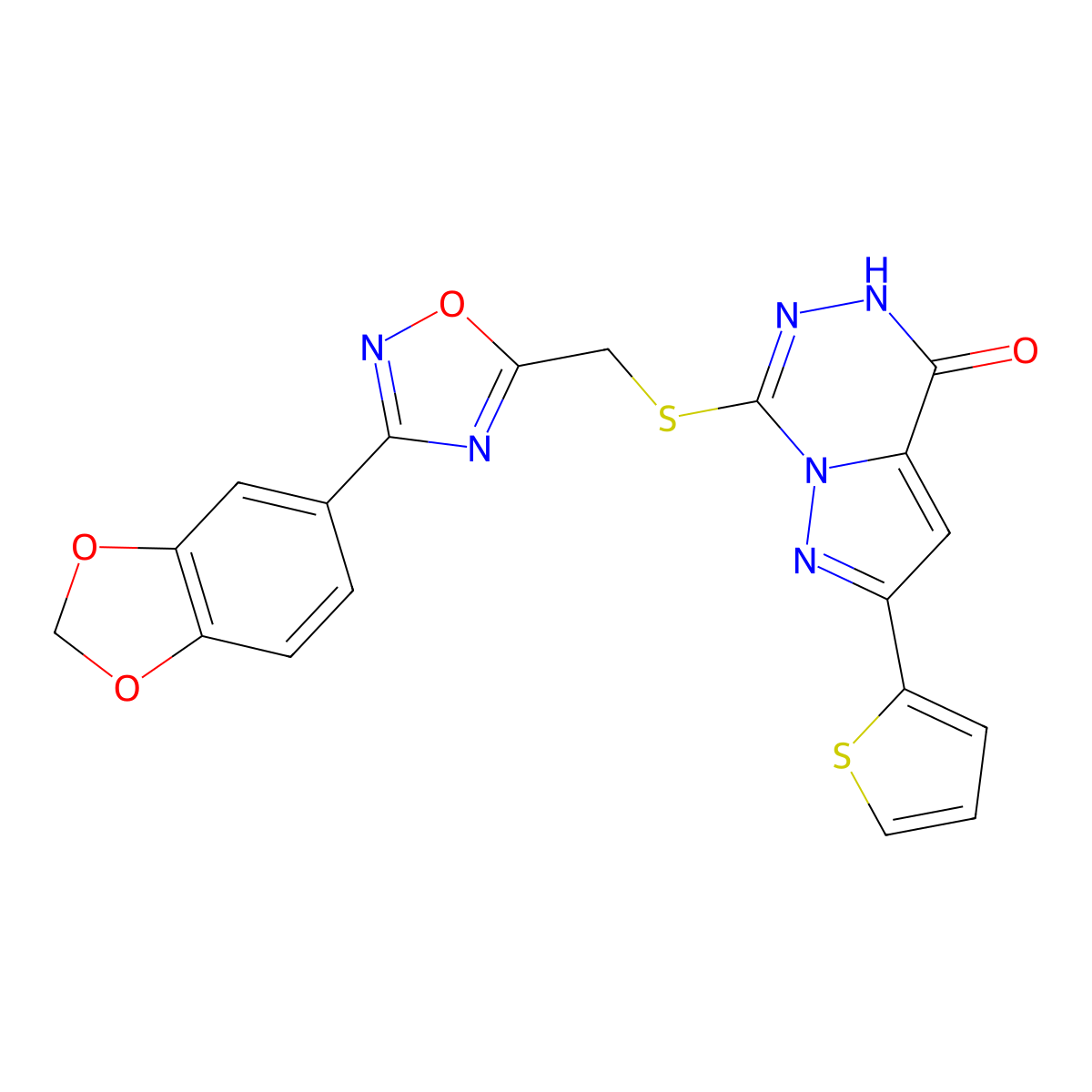 7-({[3-(2H-1,3-benzodioxol-5-yl)-1,2,4-oxadiazol-5-yl]methyl}sulfanyl)-2-(thiophen-2-yl)-4H,5H-pyrazolo[1,5-d][1,2,4]triazin-4-one molecular structure, CAS 1040683-25-7