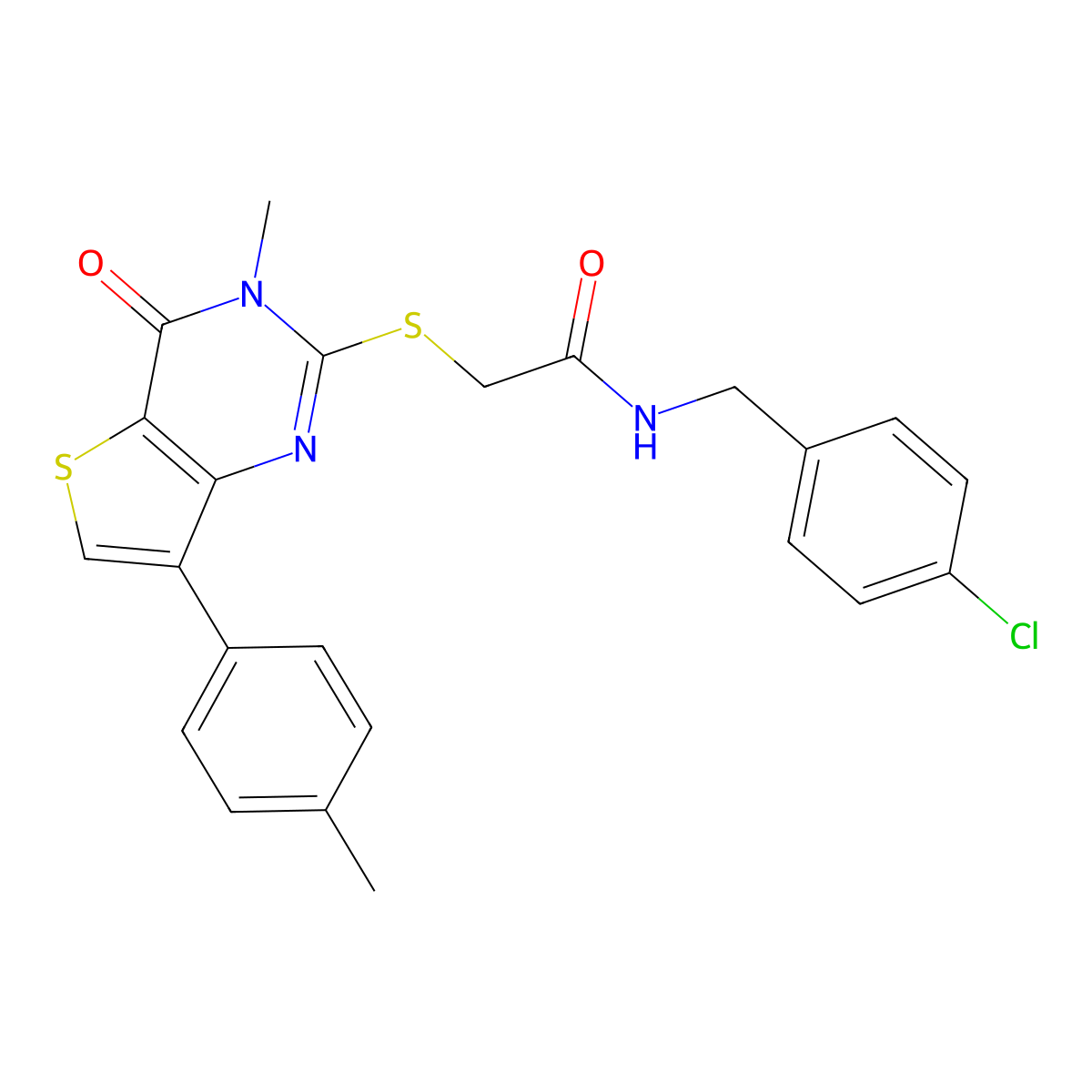 N-(4-chlorobenzyl)-2-{[3-methyl-7-(4-methylphenyl)-4-oxo-3,4-dihydrothieno[3,2-d]pyrimidin-2-yl]thio}acetamide molecular structure, CAS 1040683-26-8