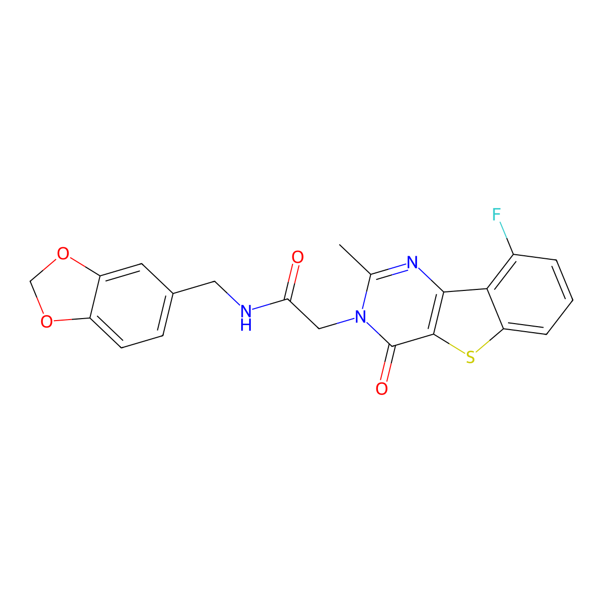 N-(1,3-benzodioxol-5-ylmethyl)-2-(9-fluoro-2-methyl-4-oxo[1]benzothieno[3,2-d]pyrimidin-3(4H)-yl)acetamide molecular structure, CAS 1040683-31-5