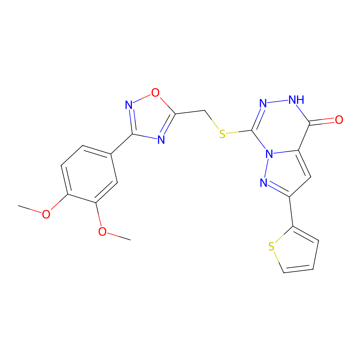 7-({[3-(3,4-dimethoxyphenyl)-1,2,4-oxadiazol-5-yl]methyl}sulfanyl)-2-(thiophen-2-yl)-4H,5H-pyrazolo[1,5-d][1,2,4]triazin-4-one molecular structure, CAS 1040683-32-6
