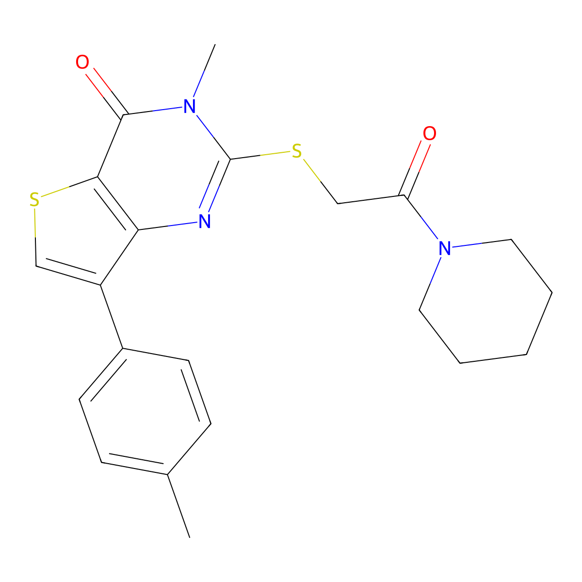 3-methyl-2-((2-oxo-2-(piperidin-1-yl)ethyl)thio)-7-(p-tolyl)thieno[3,2-d]pyrimidin-4(3H)-one molecular structure, CAS 1040683-33-7