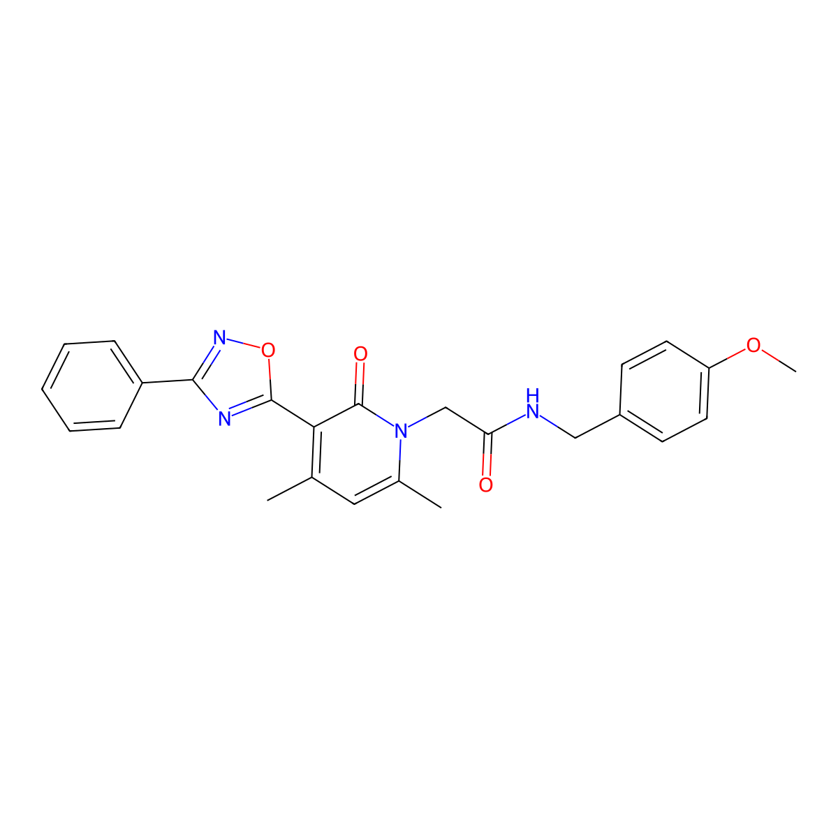 2-(4,6-dimethyl-2-oxo-3-(3-phenyl-1,2,4-oxadiazol-5-yl)pyridin-1(2H)-yl)-N-(4-methoxybenzyl)acetamide molecular structure, CAS 1040683-36-0