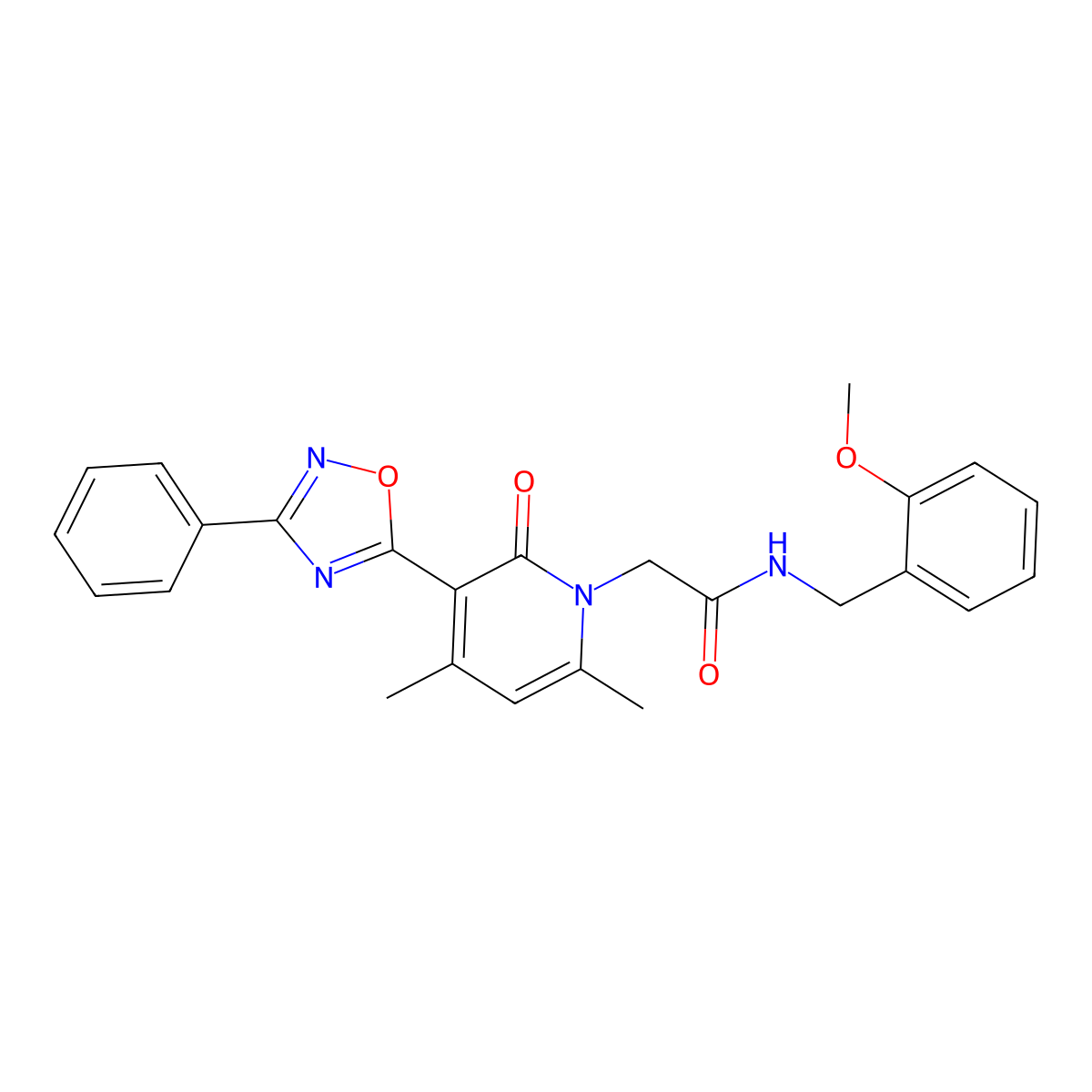 2-(4,6-dimethyl-2-oxo-3-(3-phenyl-1,2,4-oxadiazol-5-yl)pyridin-1(2H)-yl)-N-(2-methoxybenzyl)acetamide molecular structure, CAS 1040683-49-5