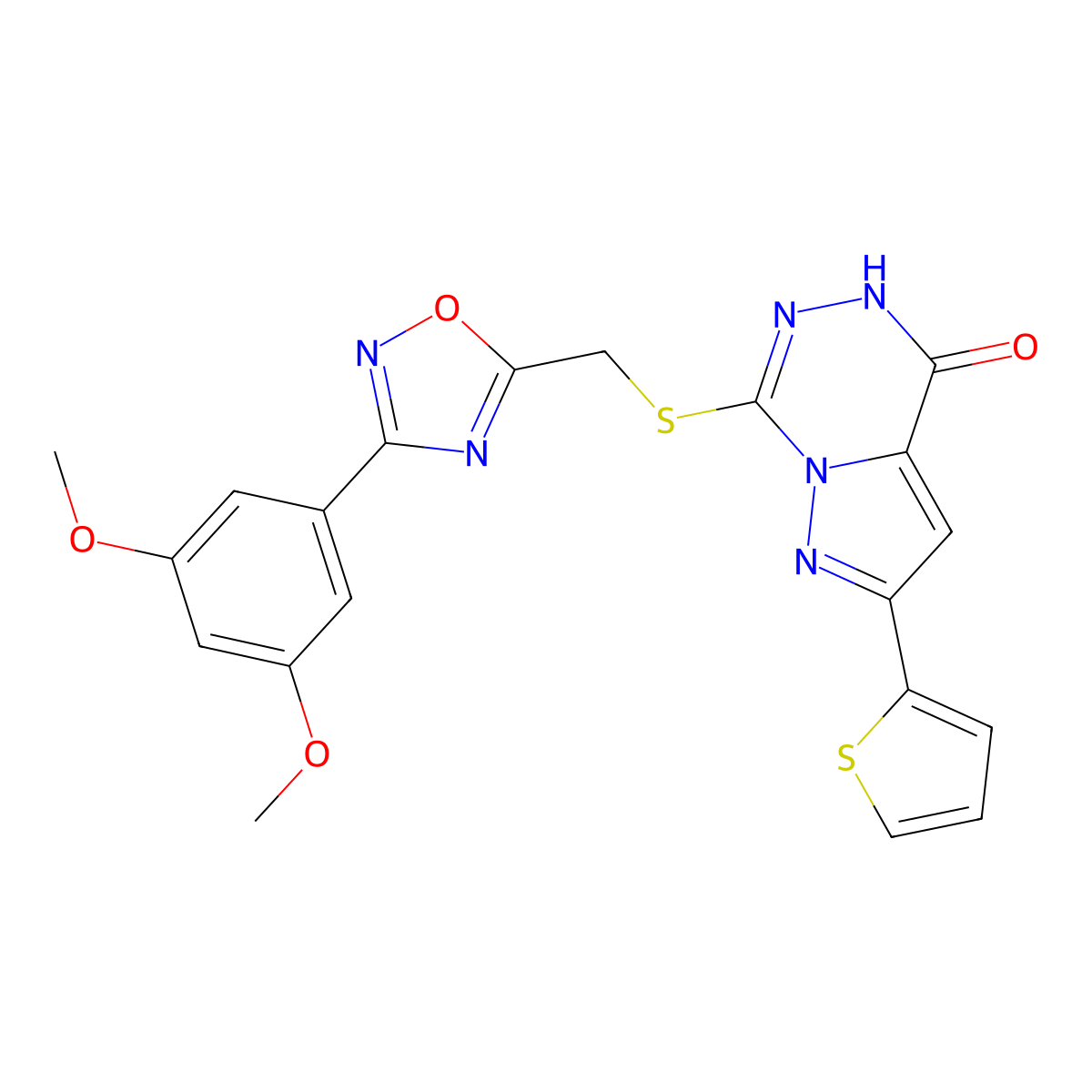 7-({[3-(3,5-dimethoxyphenyl)-1,2,4-oxadiazol-5-yl]methyl}sulfanyl)-2-(thiophen-2-yl)-4H,5H-pyrazolo[1,5-d][1,2,4]triazin-4-one molecular structure, CAS 1040683-59-7
