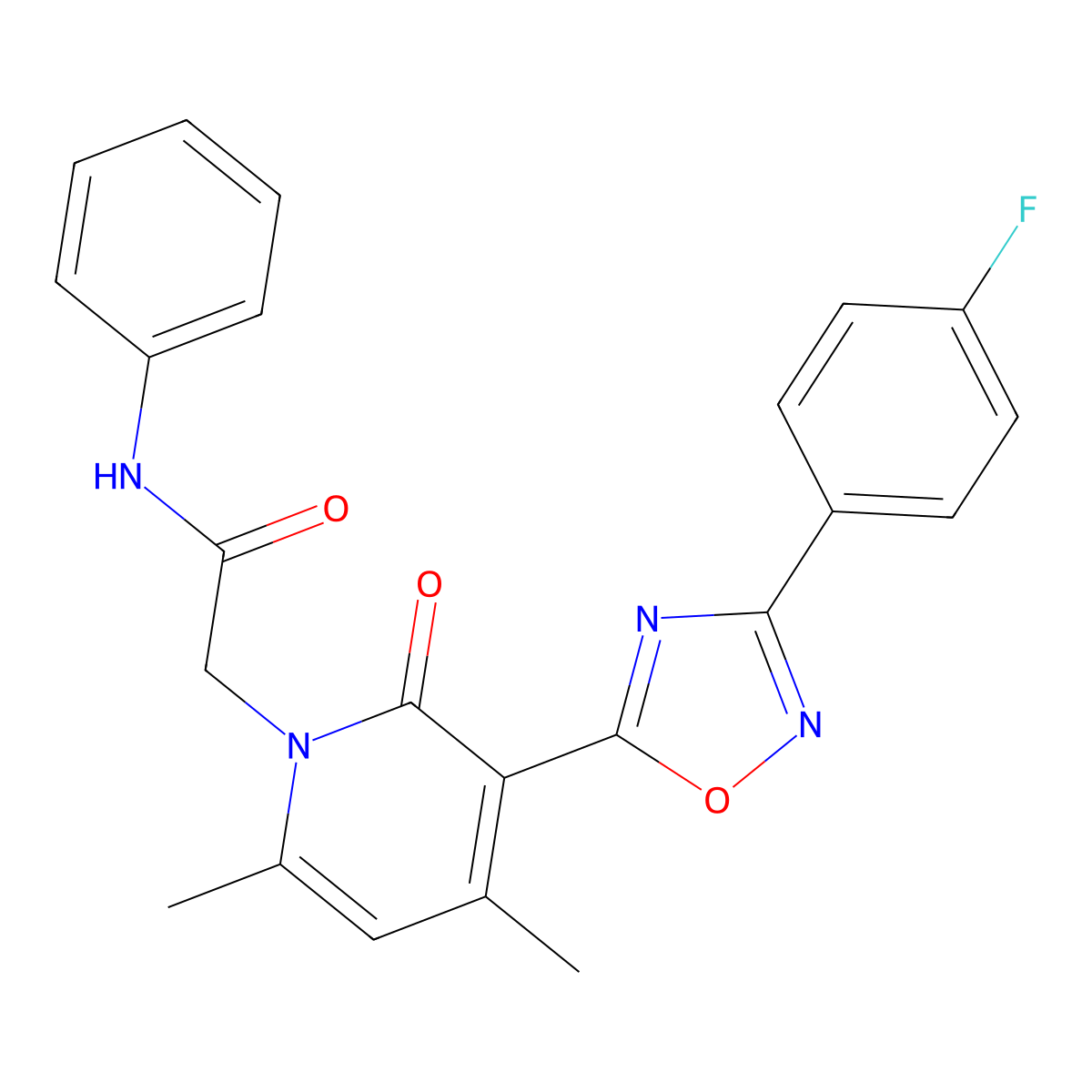2-(3-(3-(4-fluorophenyl)-1,2,4-oxadiazol-5-yl)-4,6-dimethyl-2-oxopyridin-1(2H)-yl)-N-phenylacetamide molecular structure, CAS 1040683-69-9