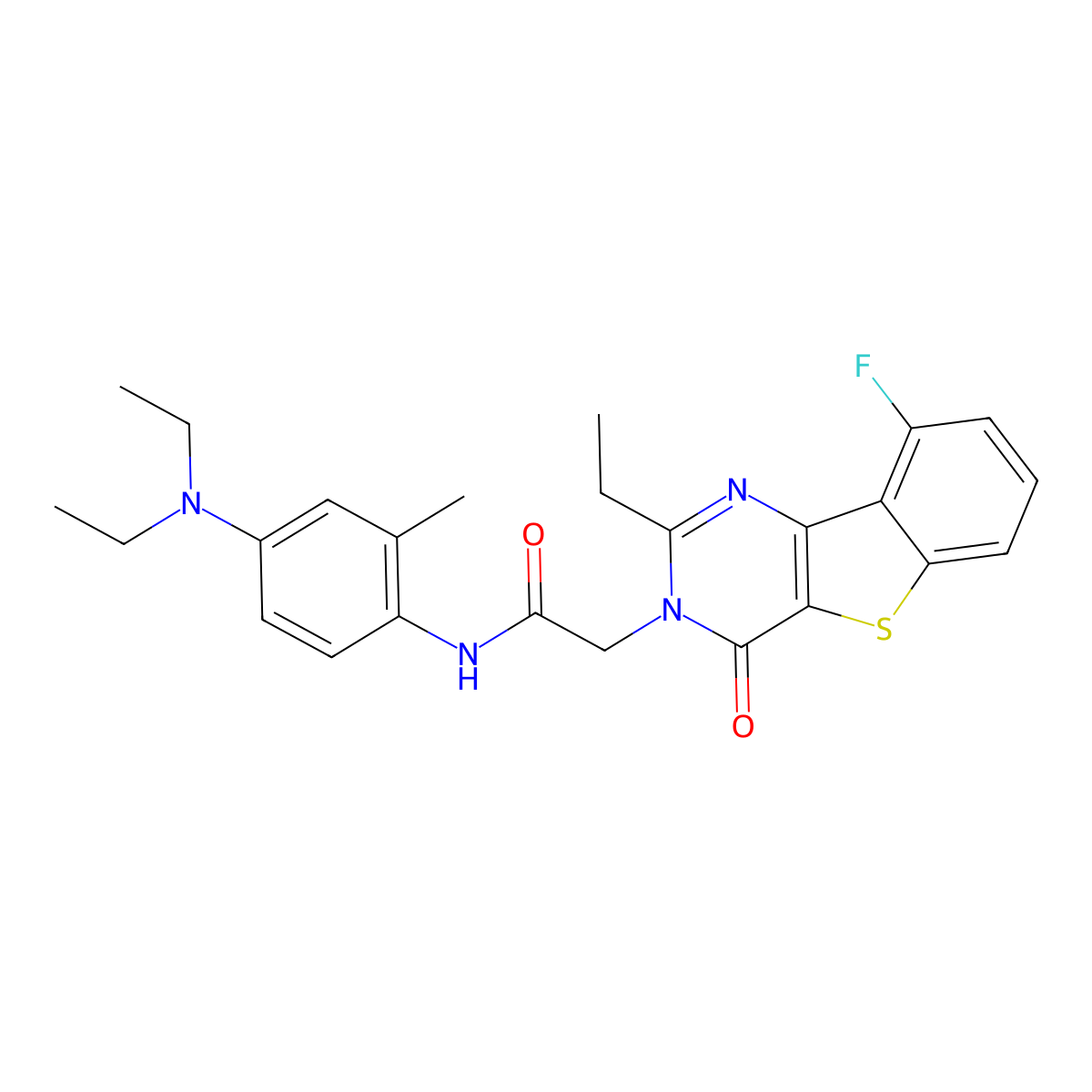 N-[4-(diethylamino)-2-methylphenyl]-2-(2-ethyl-9-fluoro-4-oxo[1]benzothieno[3,2-d]pyrimidin-3(4H)-yl)acetamide molecular structure, CAS 1040683-77-9