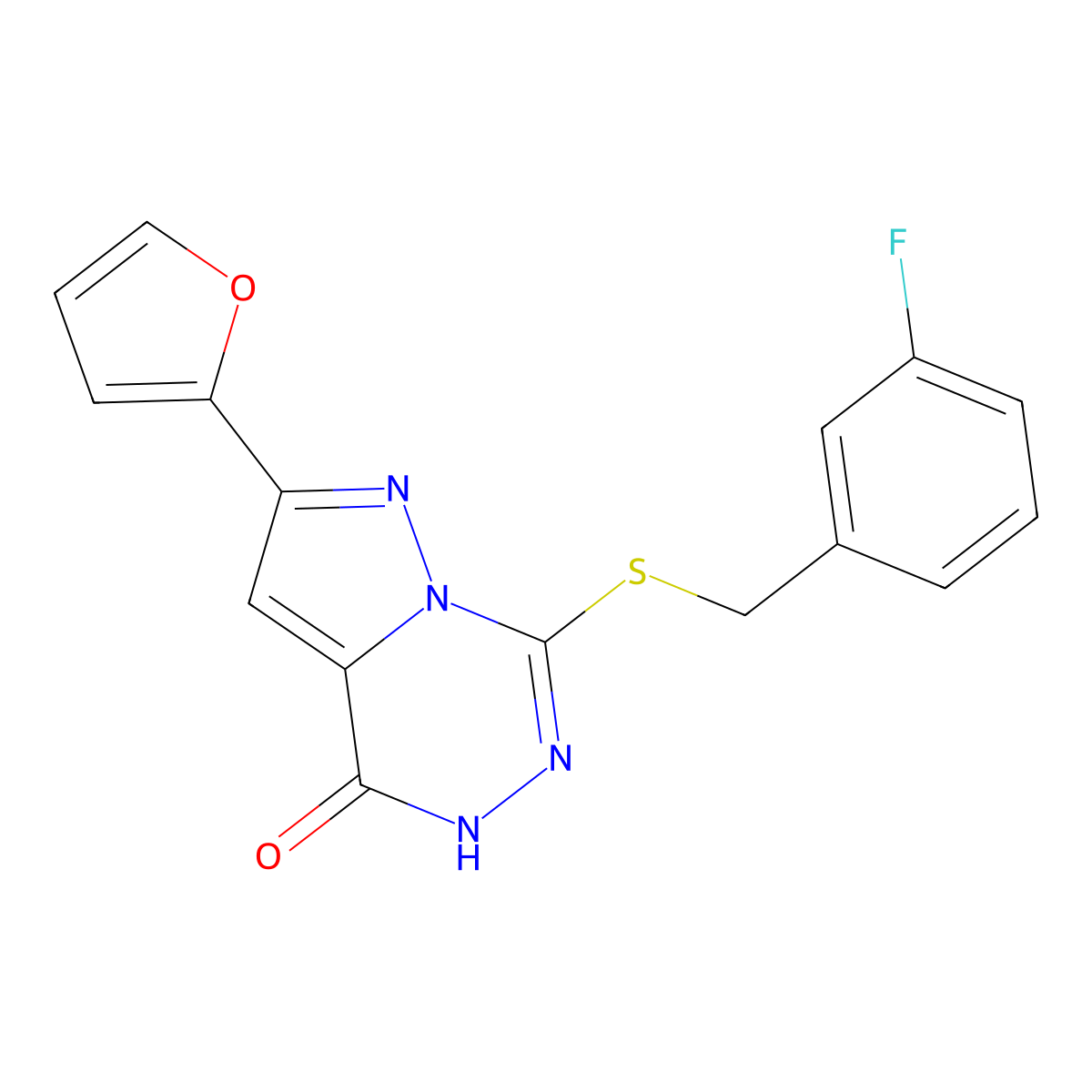 7-{[(3-fluorophenyl)methyl]sulfanyl}-2-(furan-2-yl)-4H,5H-pyrazolo[1,5-d][1,2,4]triazin-4-one molecular structure, CAS 1040683-79-1