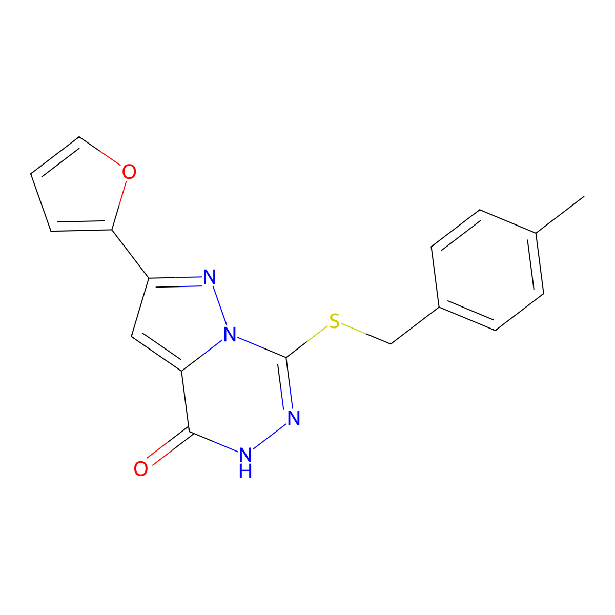 2-(furan-2-yl)-7-{[(4-methylphenyl)methyl]sulfanyl}-4H,5H-pyrazolo[1,5-d][1,2,4]triazin-4-one molecular structure, CAS 1040683-87-1