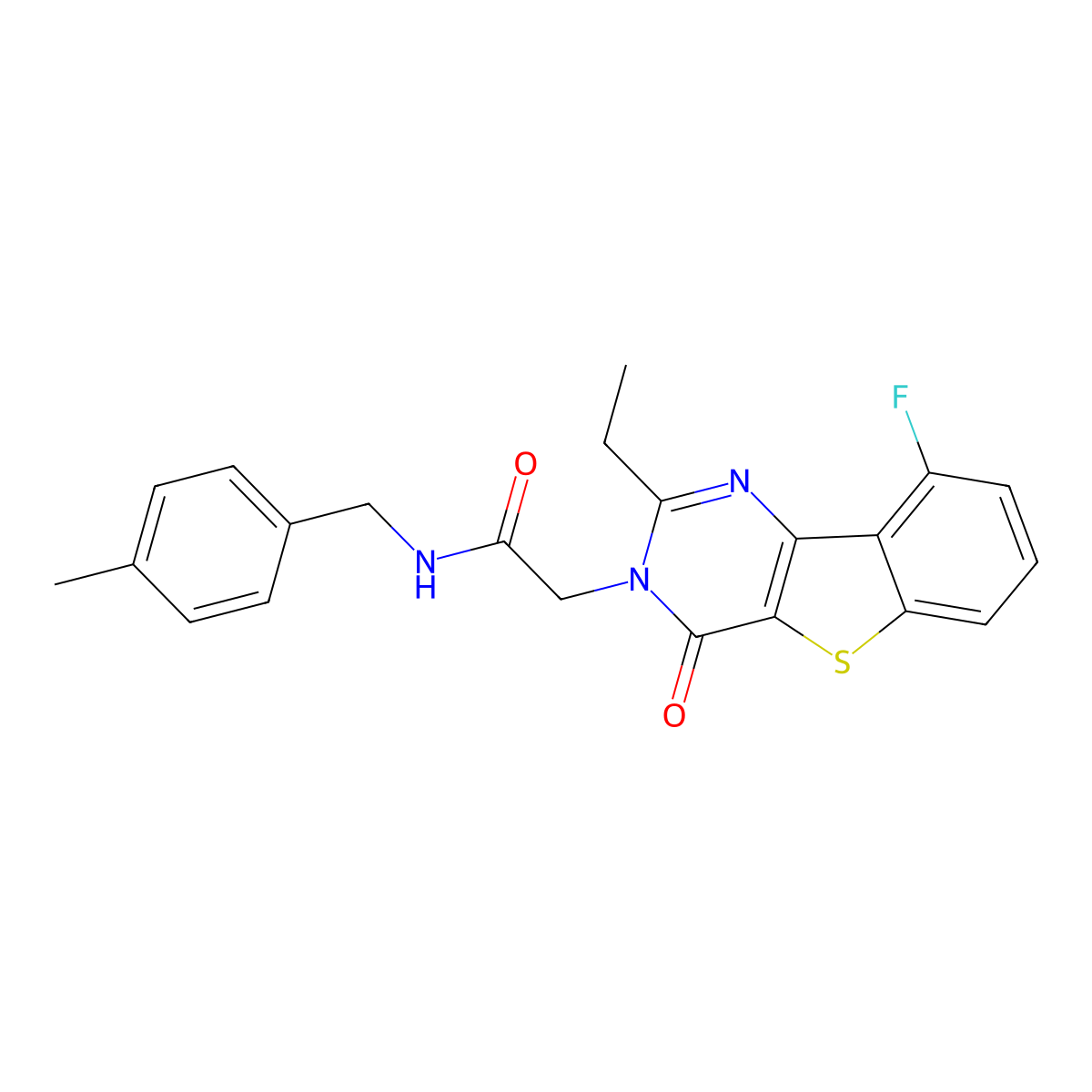 2-(2-ethyl-9-fluoro-4-oxo[1]benzothieno[3,2-d]pyrimidin-3(4H)-yl)-N-(4-methylbenzyl)acetamide molecular structure, CAS 1040684-01-2