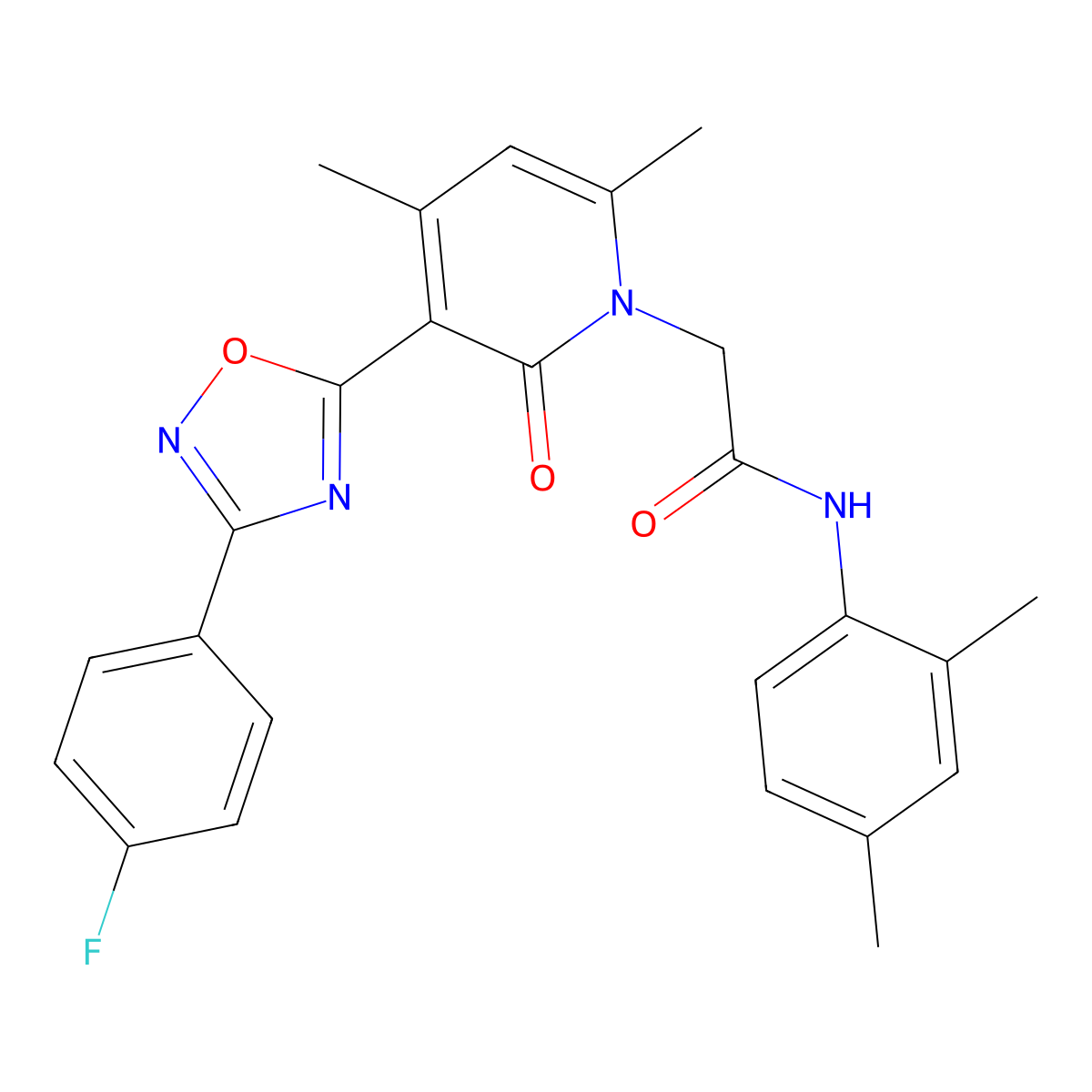 N-(2,4-dimethylphenyl)-2-(3-(3-(4-fluorophenyl)-1,2,4-oxadiazol-5-yl)-4,6-dimethyl-2-oxopyridin-1(2H)-yl)acetamide molecular structure, CAS 1040684-45-4