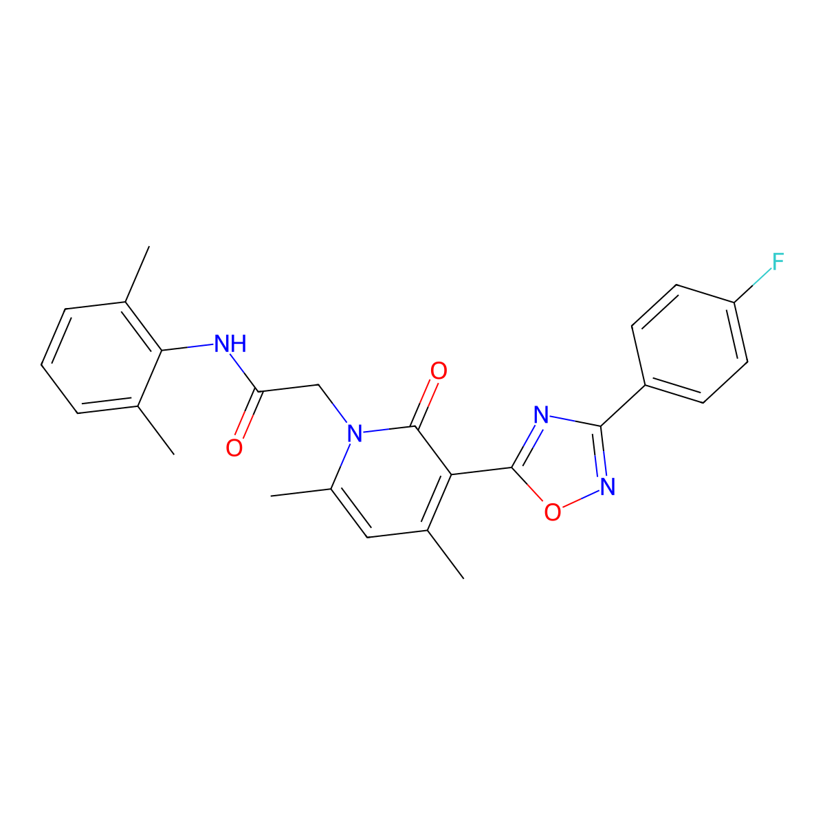N-(2,6-dimethylphenyl)-2-(3-(3-(4-fluorophenyl)-1,2,4-oxadiazol-5-yl)-4,6-dimethyl-2-oxopyridin-1(2H)-yl)acetamide molecular structure, CAS 1040684-52-3