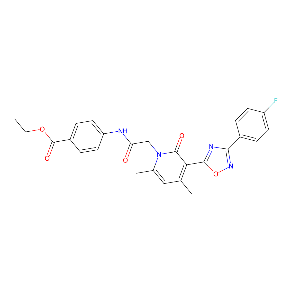 ethyl 4-({[3-[3-(4-fluorophenyl)-1,2,4-oxadiazol-5-yl]-4,6-dimethyl-2-oxopyridin-1(2H)-yl]acetyl}amino)benzoate molecular structure, CAS 1040684-66-9