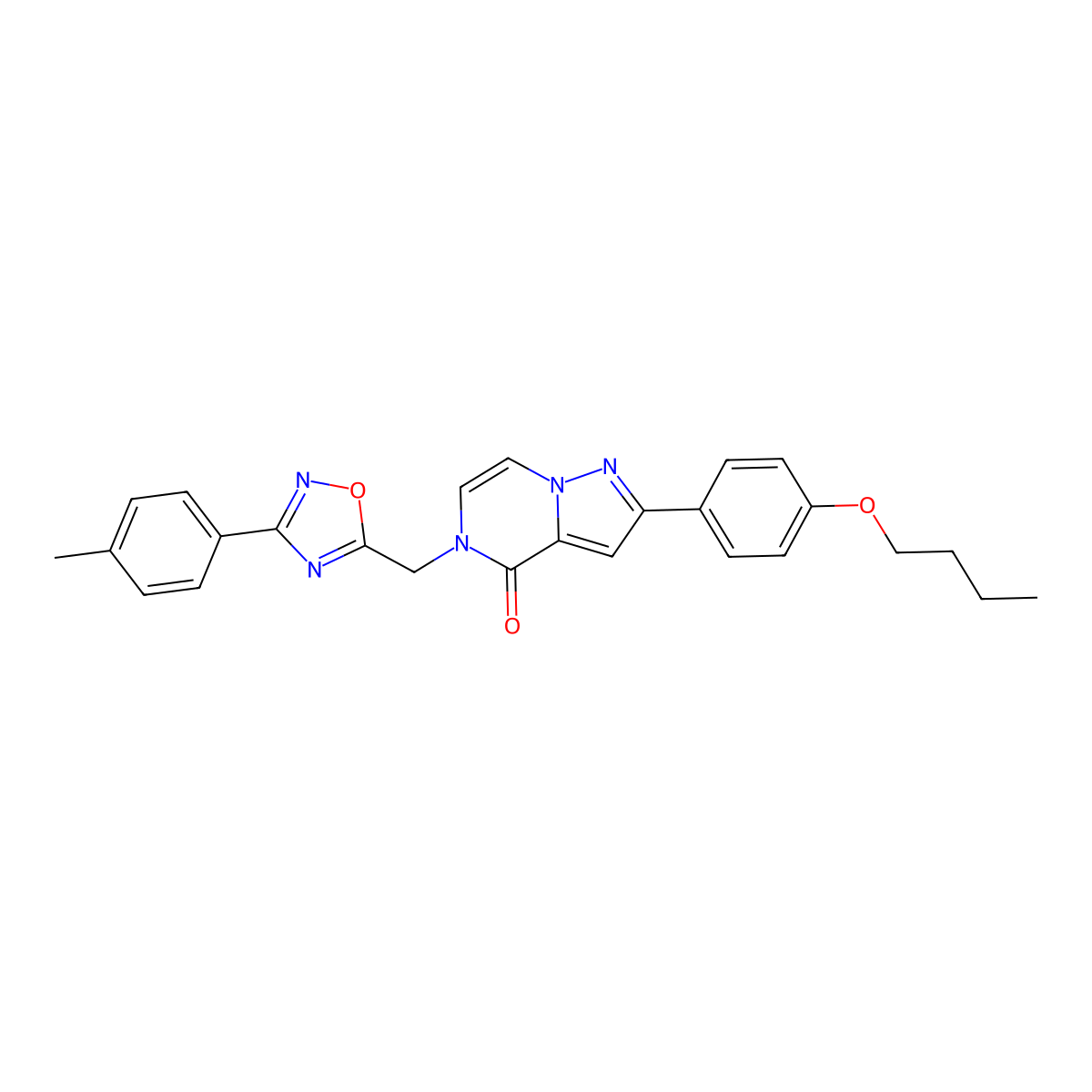 2-(4-butoxyphenyl)-5-{[3-(4-methylphenyl)-1,2,4-oxadiazol-5-yl]methyl}-4H,5H-pyrazolo[1,5-a]pyrazin-4-one molecular structure, CAS 1040684-67-0