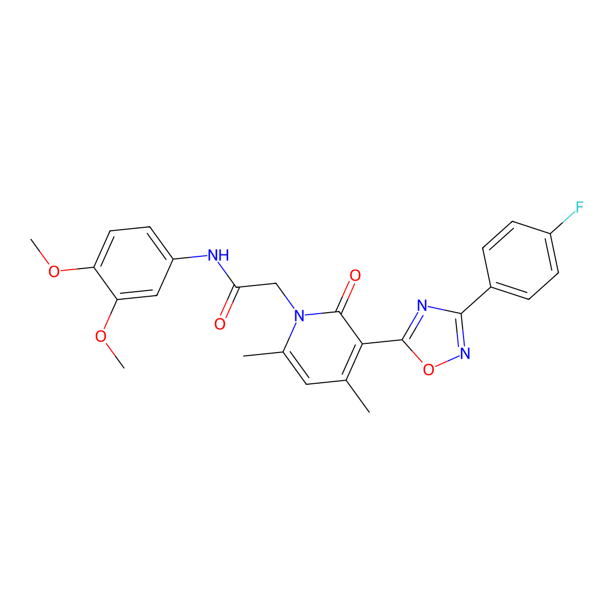 N-(3,4-dimethoxyphenyl)-2-(3-(3-(4-fluorophenyl)-1,2,4-oxadiazol-5-yl)-4,6-dimethyl-2-oxopyridin-1(2H)-yl)acetamide molecular structure, CAS 1040684-73-8