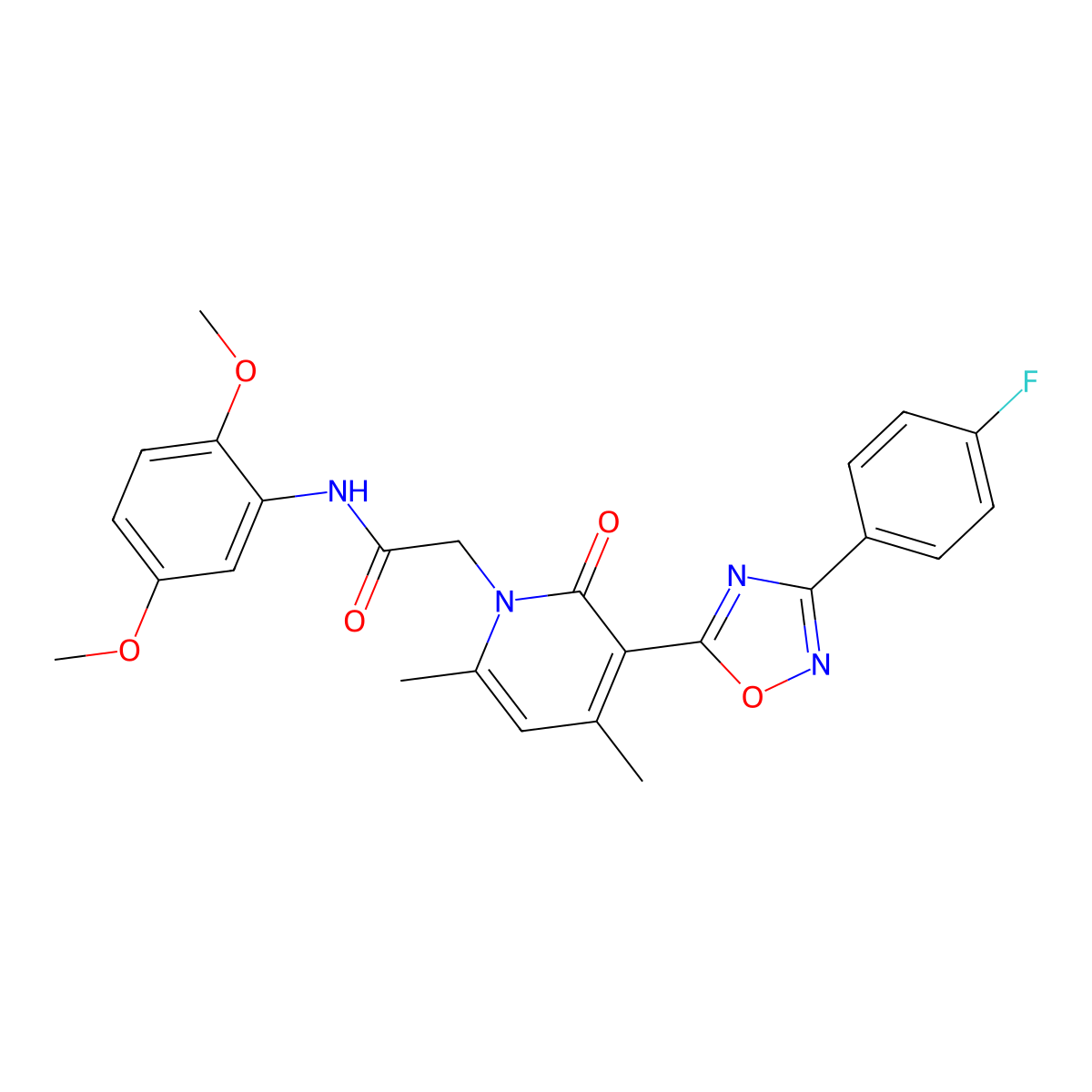N-(2,5-dimethoxyphenyl)-2-(3-(3-(4-fluorophenyl)-1,2,4-oxadiazol-5-yl)-4,6-dimethyl-2-oxopyridin-1(2H)-yl)acetamide molecular structure, CAS 1040684-80-7