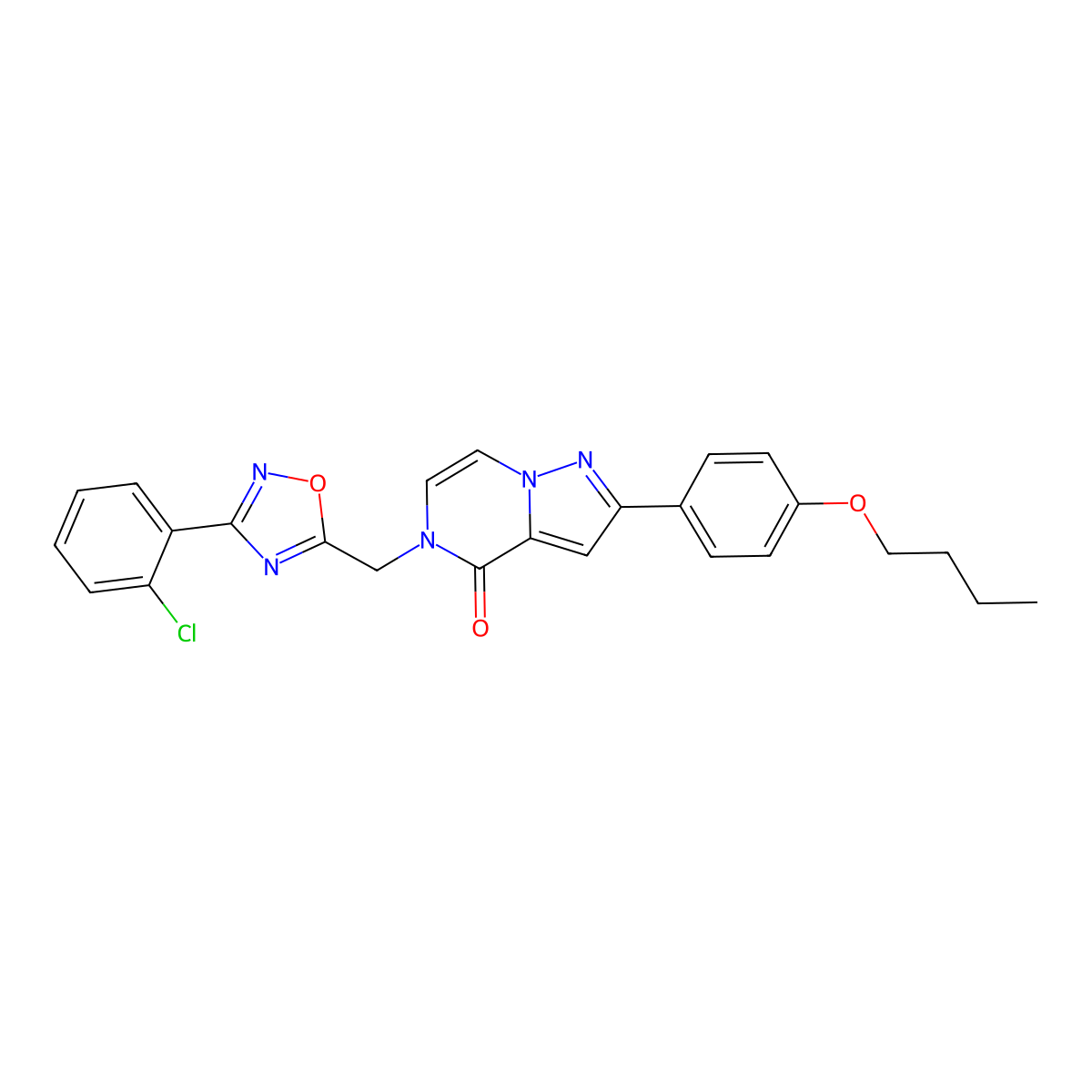 2-(4-butoxyphenyl)-5-{[3-(2-chlorophenyl)-1,2,4-oxadiazol-5-yl]methyl}-4H,5H-pyrazolo[1,5-a]pyrazin-4-one molecular structure, CAS 1040684-81-8