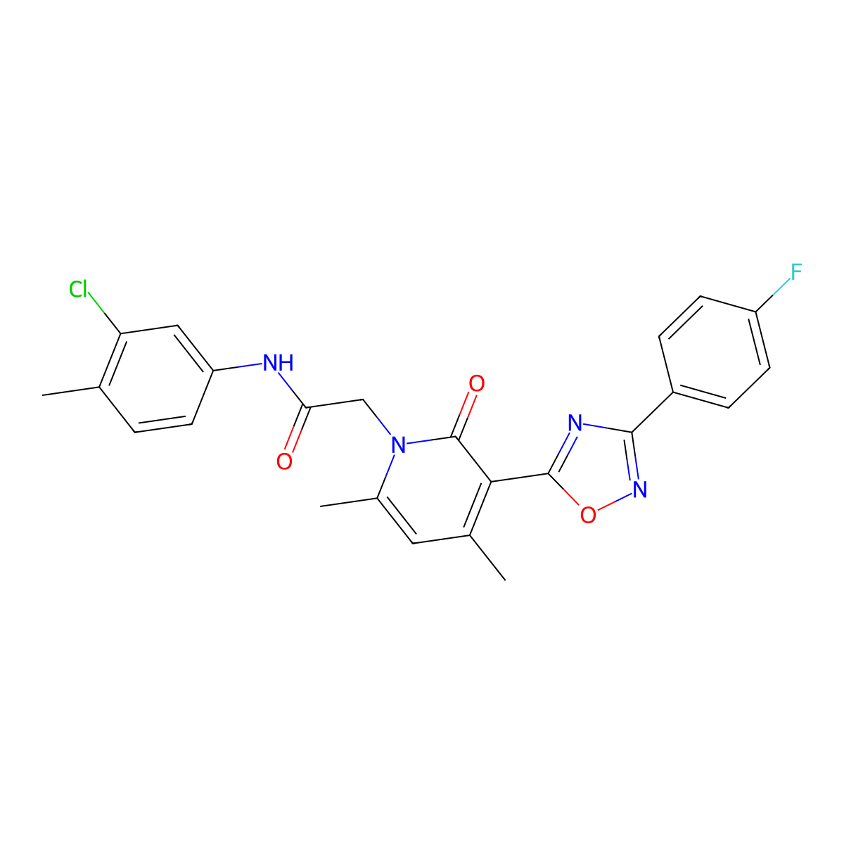 N-(3-chloro-4-methylphenyl)-2-(3-(3-(4-fluorophenyl)-1,2,4-oxadiazol-5-yl)-4,6-dimethyl-2-oxopyridin-1(2H)-yl)acetamide molecular structure, CAS 1040684-86-3