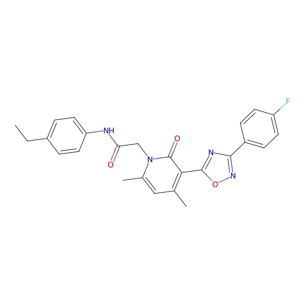 N-(4-ethylphenyl)-2-(3-(3-(4-fluorophenyl)-1,2,4-oxadiazol-5-yl)-4,6-dimethyl-2-oxopyridin-1(2H)-yl)acetamide molecular structure, CAS 1040684-98-7
