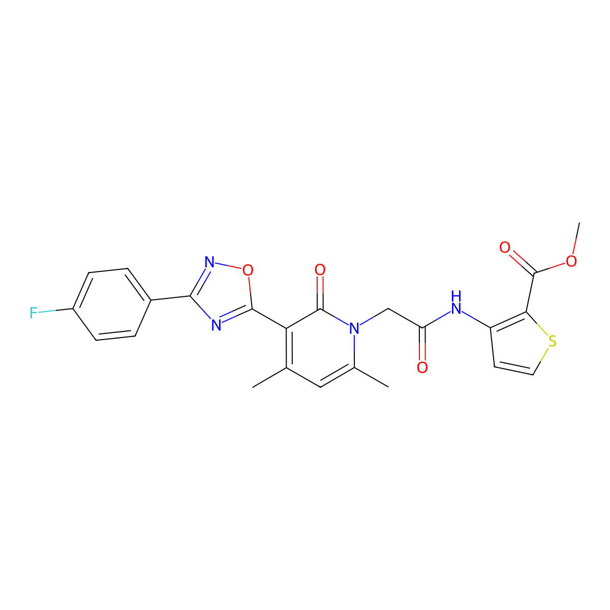 methyl 3-({[3-[3-(4-fluorophenyl)-1,2,4-oxadiazol-5-yl]-4,6-dimethyl-2-oxopyridin-1(2H)-yl]acetyl}amino)thiophene-2-carboxylate molecular structure, CAS 1040685-12-8