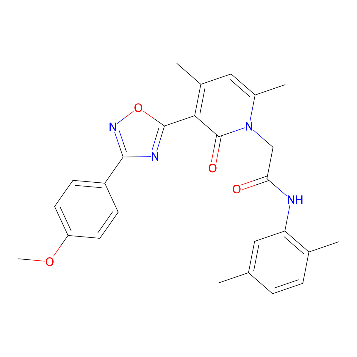 N-(2,5-dimethylphenyl)-2-(3-(3-(4-methoxyphenyl)-1,2,4-oxadiazol-5-yl)-4,6-dimethyl-2-oxopyridin-1(2H)-yl)acetamide molecular structure, CAS 1040685-26-4