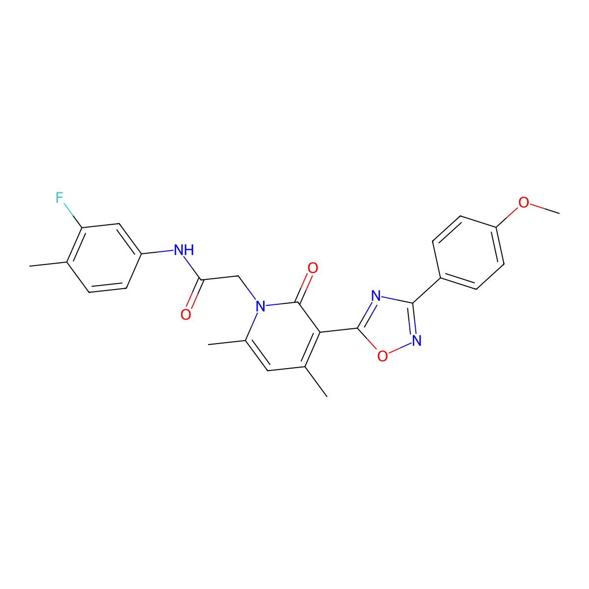 N-(3-fluoro-4-methylphenyl)-2-(3-(3-(4-methoxyphenyl)-1,2,4-oxadiazol-5-yl)-4,6-dimethyl-2-oxopyridin-1(2H)-yl)acetamide molecular structure, CAS 1040685-32-2