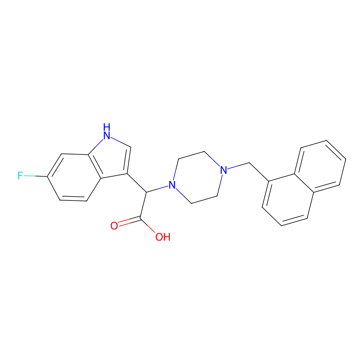 (6-fluoro-1H-indol-3-yl)[4-(naphthalen-1-ylmethyl)piperazin-1-yl]acetic acid molecular structure, CAS 1040689-18-6