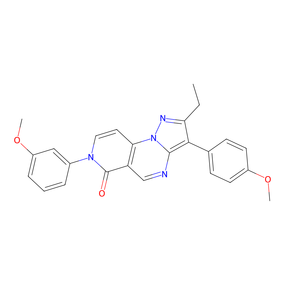 2-ethyl-7-(3-methoxyphenyl)-3-(4-methoxyphenyl)pyrazolo[1,5-a]pyrido[3,4-e]pyrimidin-6(7H)-one molecular structure, CAS 1040689-56-2