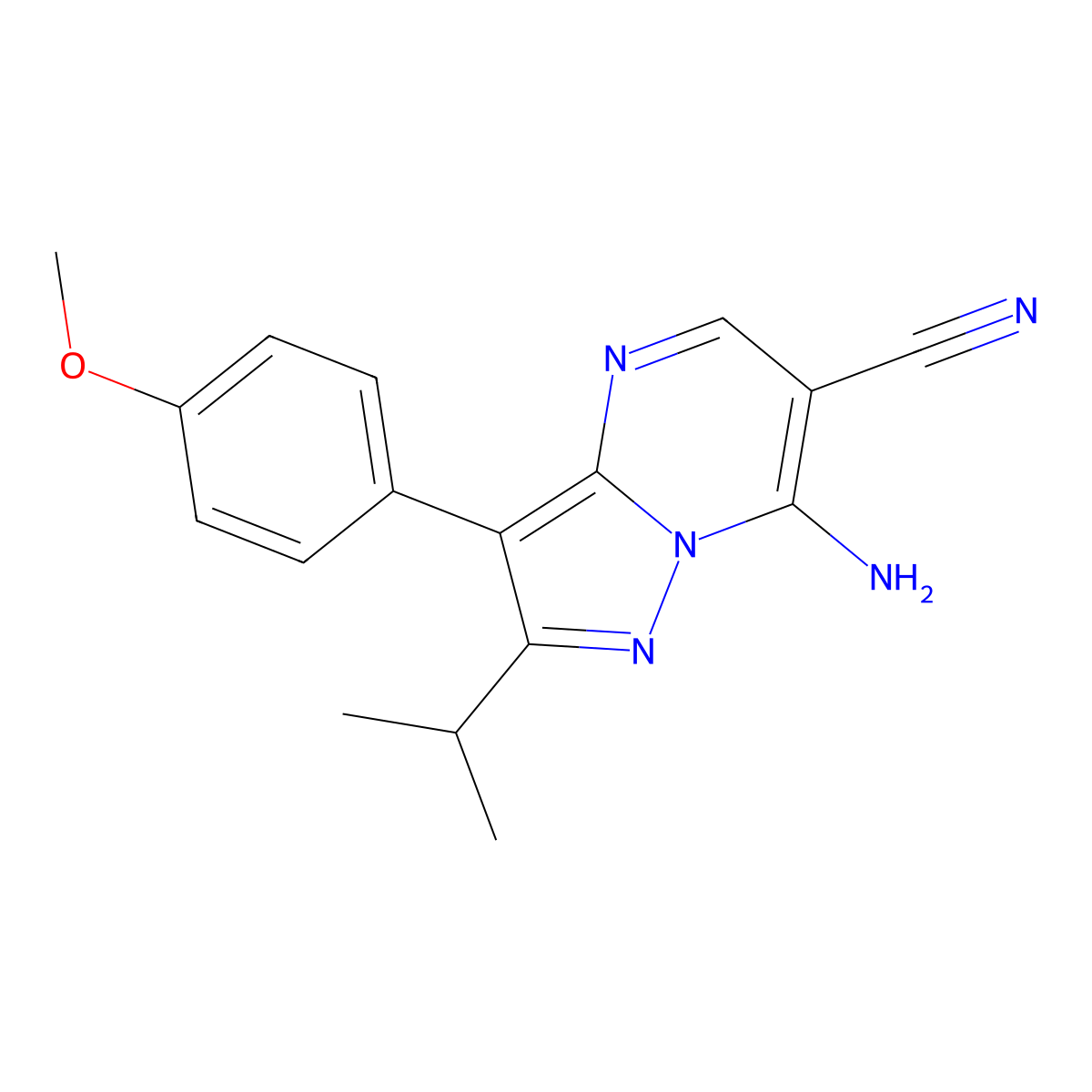 7-Imino-3-(4-methoxyphenyl)-2-(propan-2-yl)-4,7-dihydropyrazolo[1,5-a]pyrimidine-6-carbonitrile molecular structure, CAS 1040689-73-3