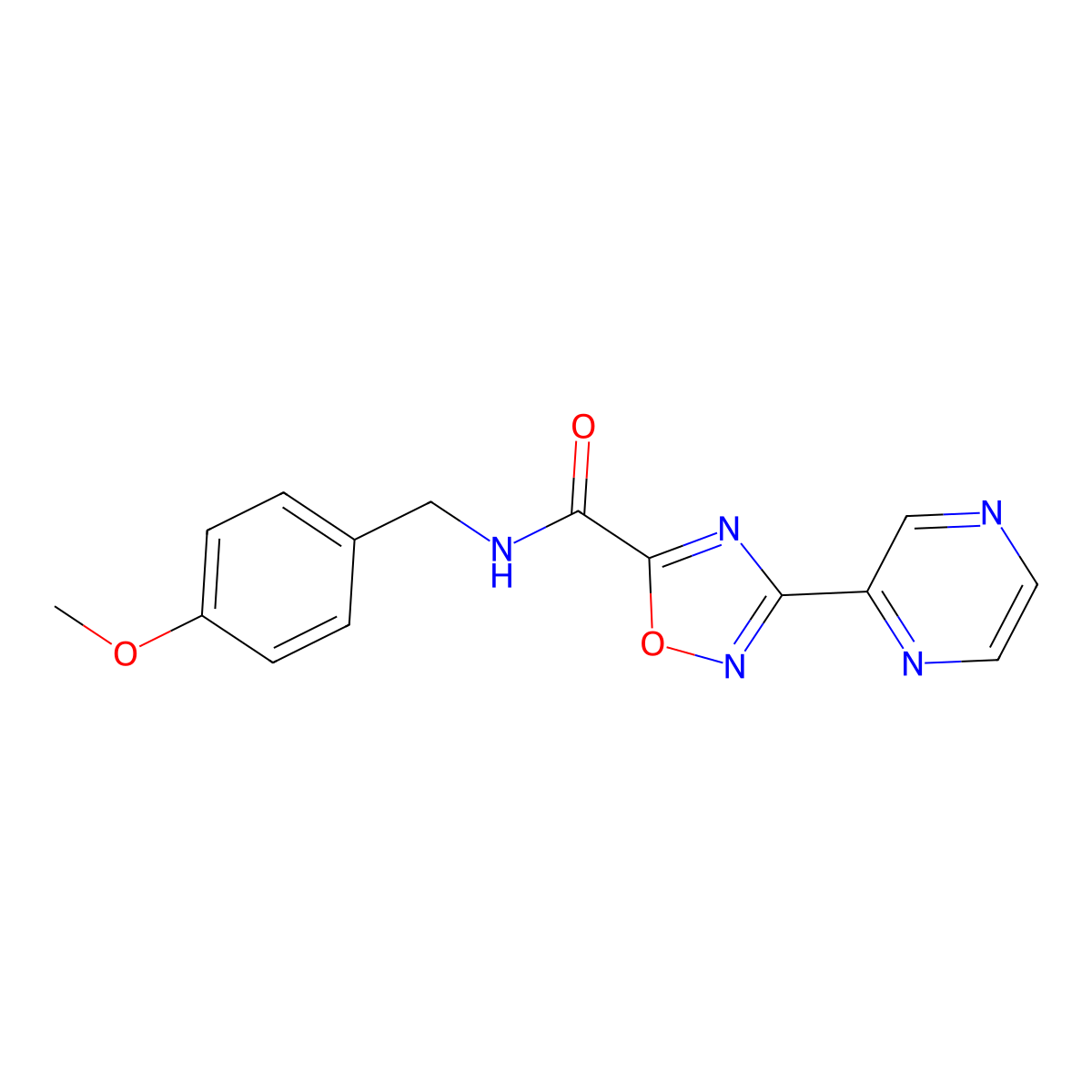 N-(4-methoxybenzyl)-3-(pyrazin-2-yl)-1,2,4-oxadiazole-5-carboxamide molecular structure, CAS 1040690-58-1