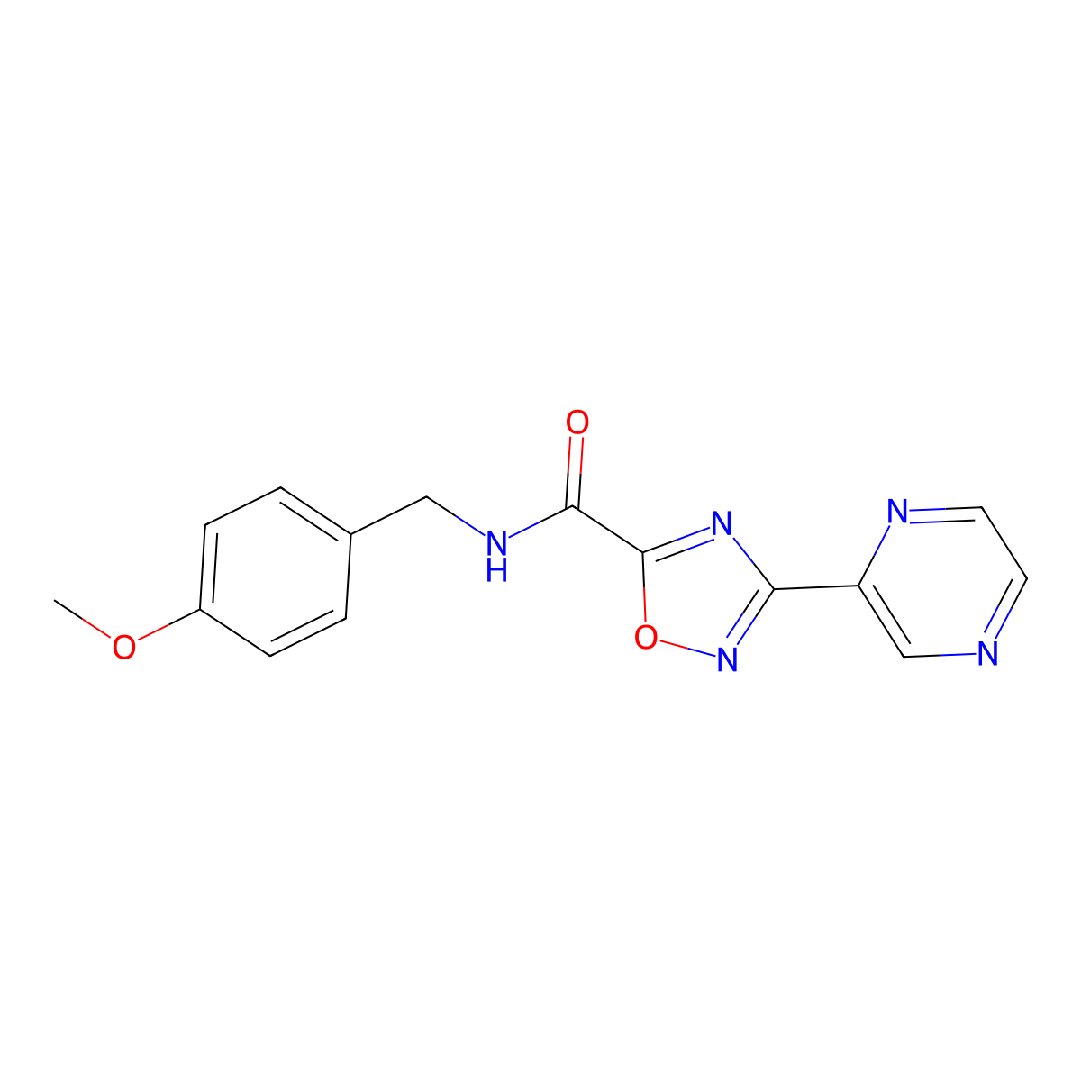 N-(4-methoxybenzyl)-3-(pyrazin-2-yl)-1,2,4-oxadiazole-5-carboxamide molecular structure, CAS 1040690-58-1