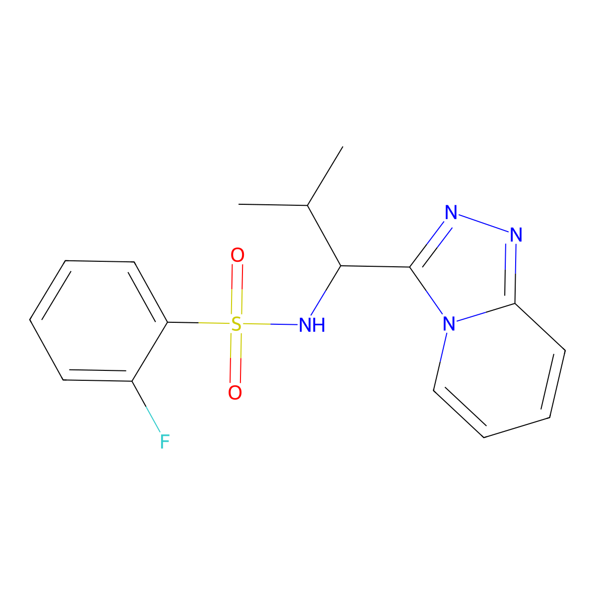2-fluoro-N-[2-methyl-1-([1,2,4]triazolo[4,3-a]pyridin-3-yl)propyl]benzenesulfonamide molecular structure, CAS 1040690-86-5