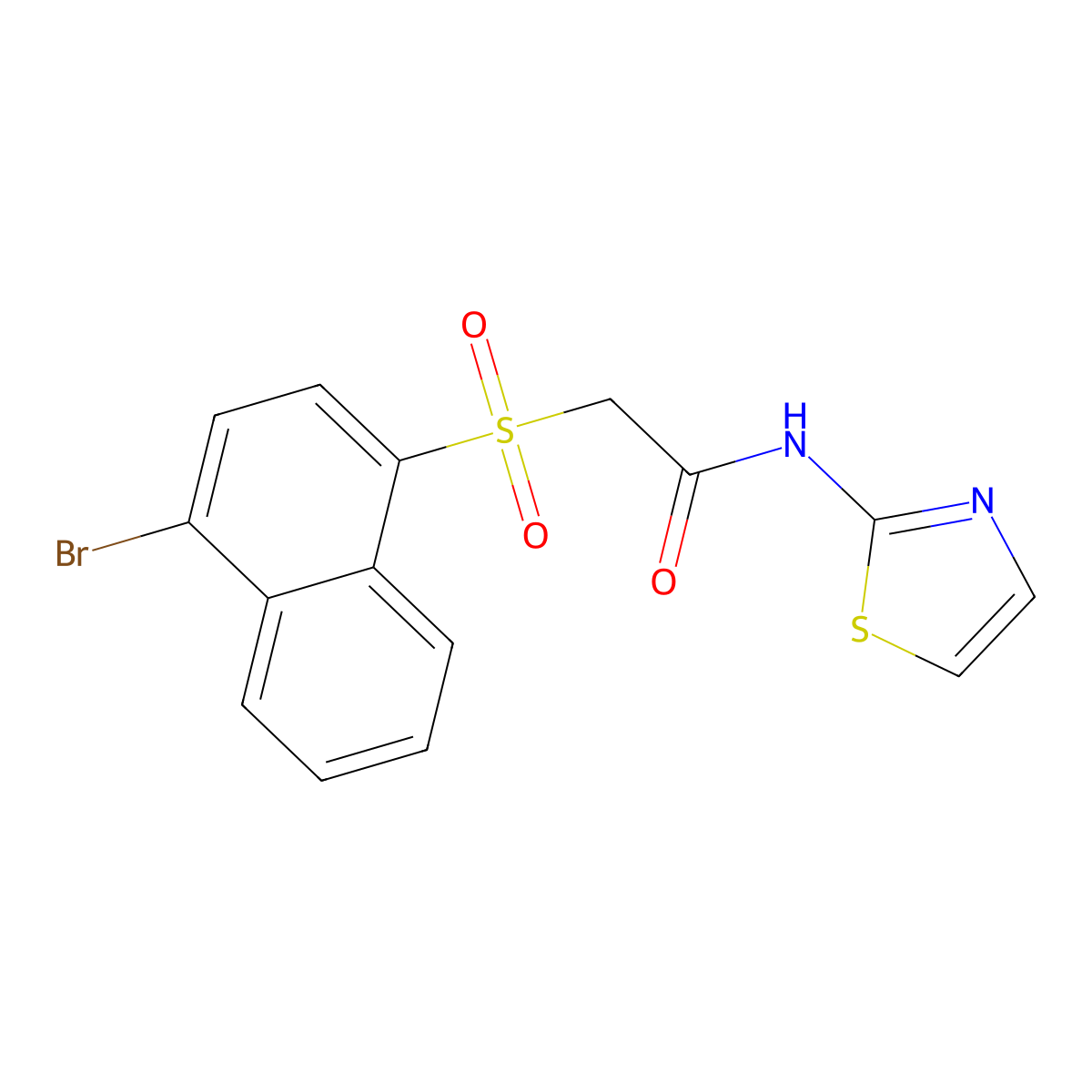 2-[(4-bromonaphthalen-1-yl)sulfonyl]-N-(1,3-thiazol-2-yl)acetamide molecular structure, CAS 1040691-18-6