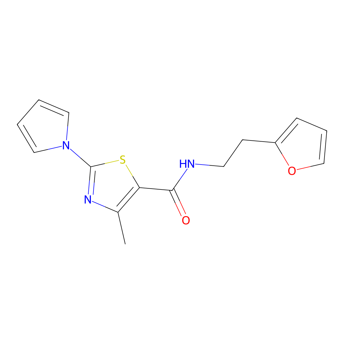 N-[2-(furan-2-yl)ethyl]-4-methyl-2-(1H-pyrrol-1-yl)-1,3-thiazole-5-carboxamide molecular structure, CAS 1040692-15-6