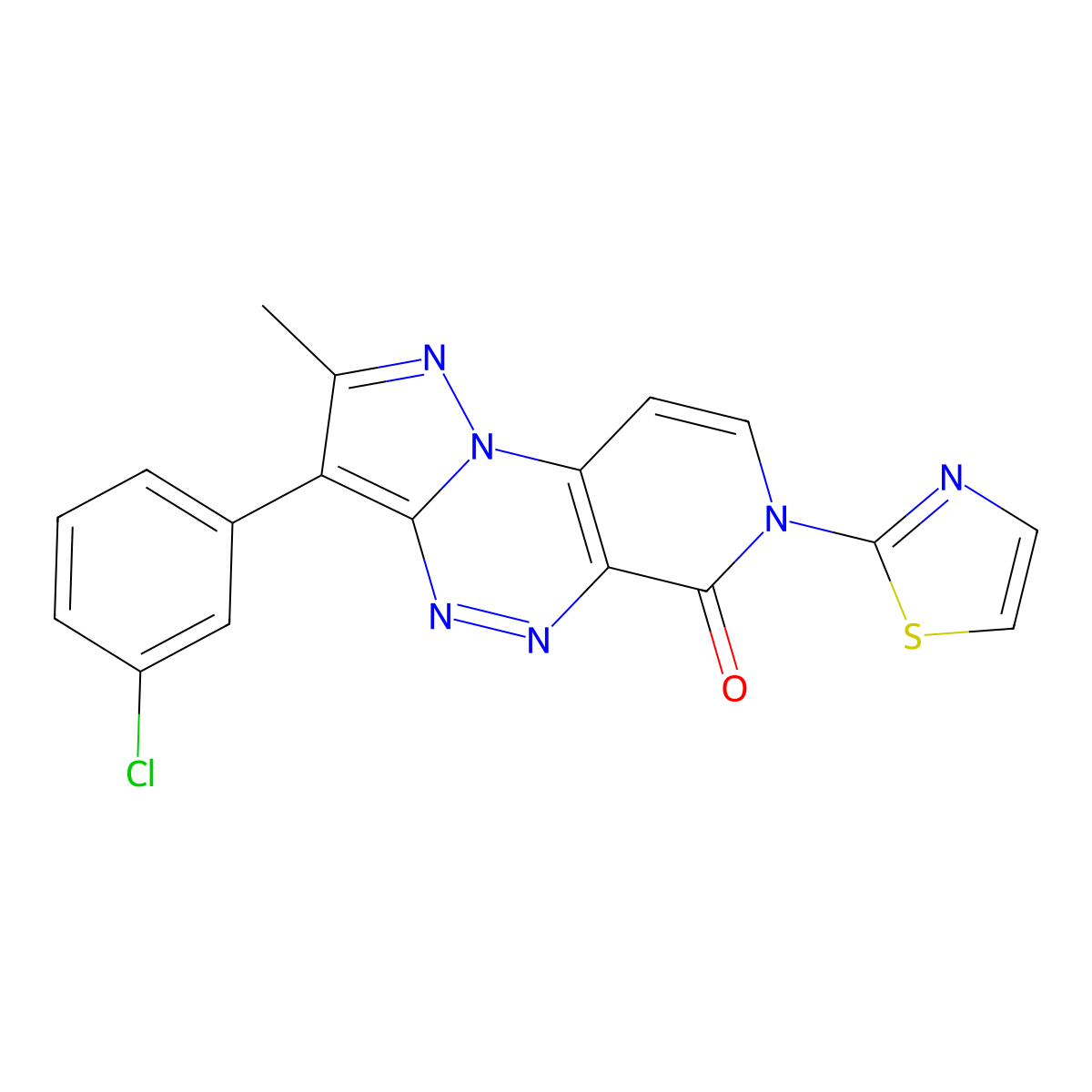3-(3-chlorophenyl)-2-methyl-7-(1,3-thiazol-2-yl)pyrazolo[5,1-c]pyrido[4,3-e][1,2,4]triazin-6(7H)-one molecular structure, CAS 1040692-89-4