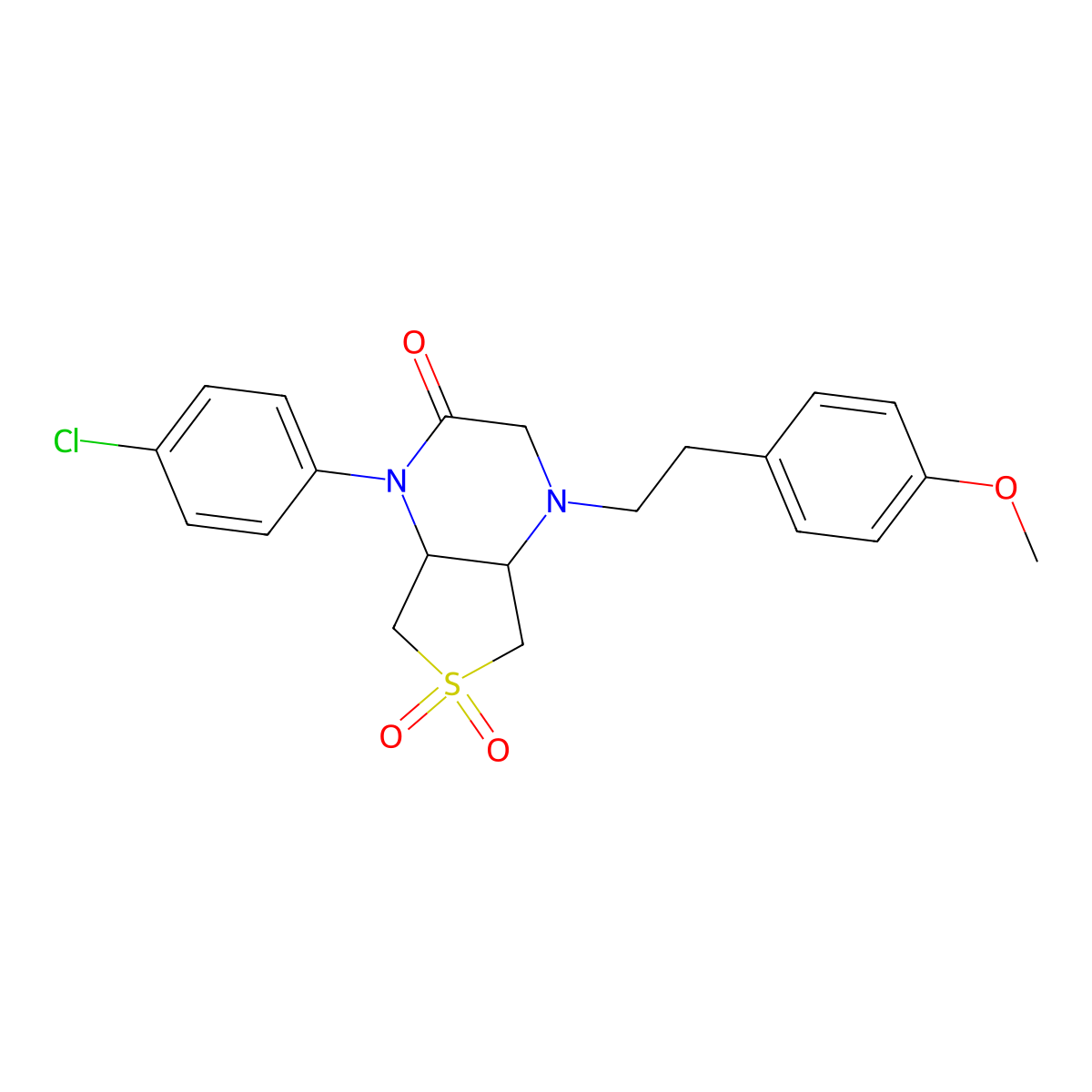 1-(4-chlorophenyl)-4-(4-methoxyphenethyl)hexahydrothieno[3,4-b]pyrazin-2(1H)-one 6,6-dioxide molecular structure, CAS 1040693-92-2