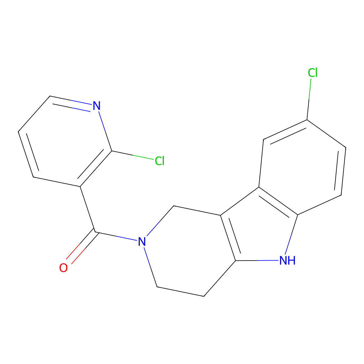 (2-chloropyridin-3-yl)(8-chloro-1,3,4,5-tetrahydro-2H-pyrido[4,3-b]indol-2-yl)methanone molecular structure, CAS 1040694-31-2