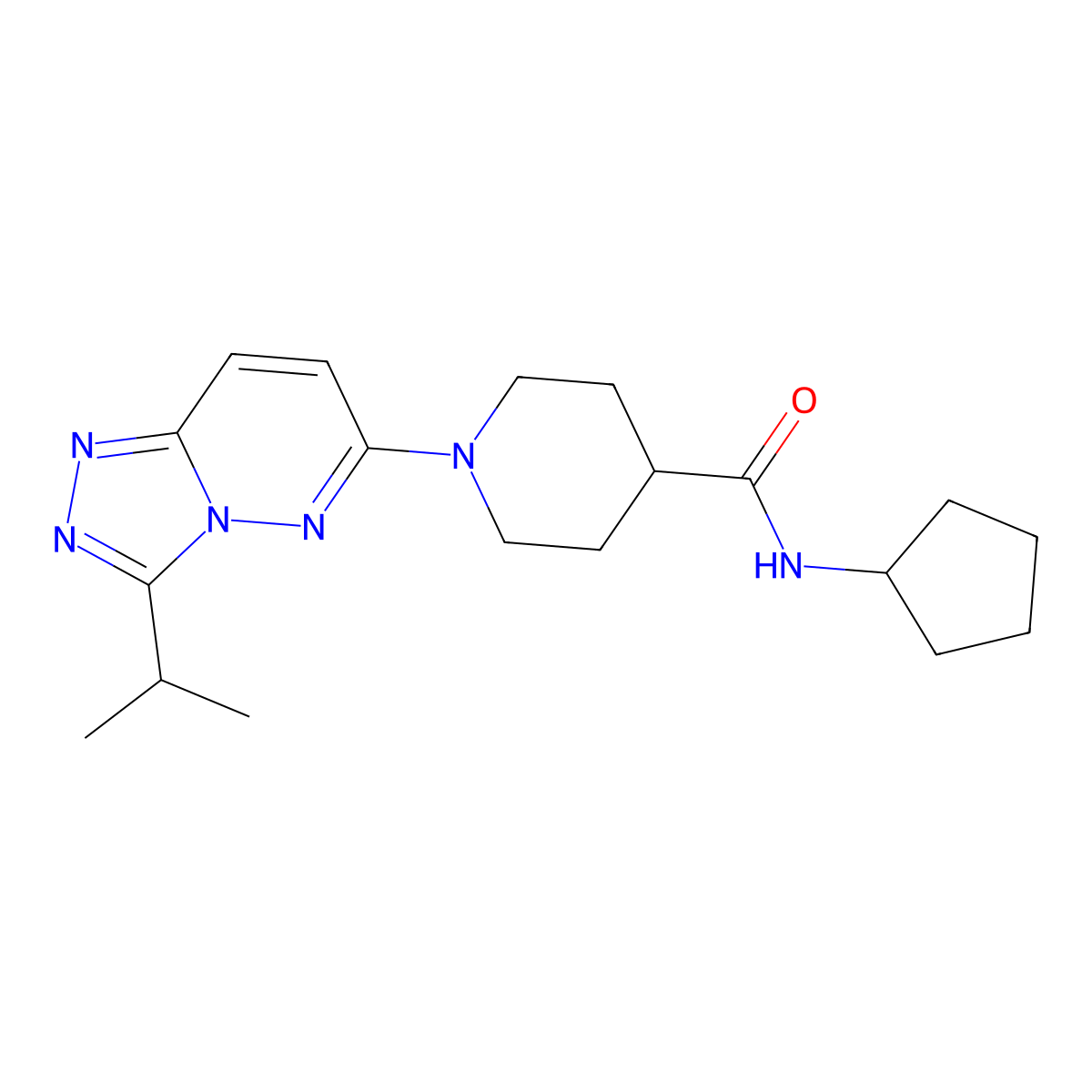 N-cyclopentyl-1-[3-(propan-2-yl)[1,2,4]triazolo[4,3-b]pyridazin-6-yl]piperidine-4-carboxamide molecular structure, CAS 1040694-35-6