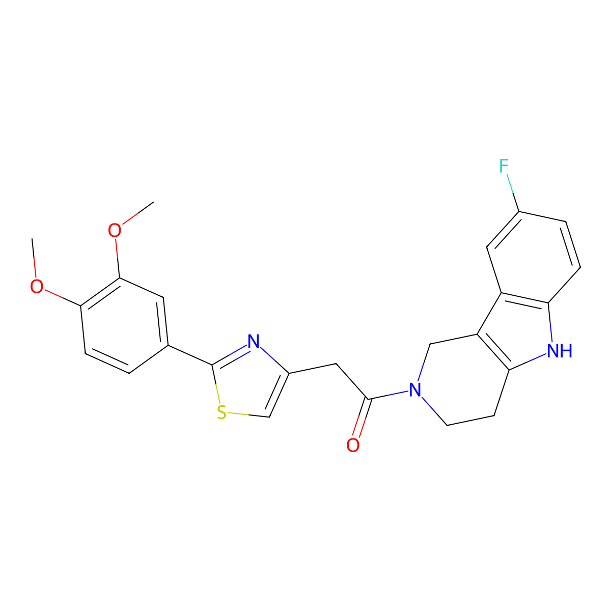 2-[2-(3,4-dimethoxyphenyl)-1,3-thiazol-4-yl]-1-(8-fluoro-1,3,4,5-tetrahydro-2H-pyrido[4,3-b]indol-2-yl)ethanone molecular structure, CAS 1040694-75-4