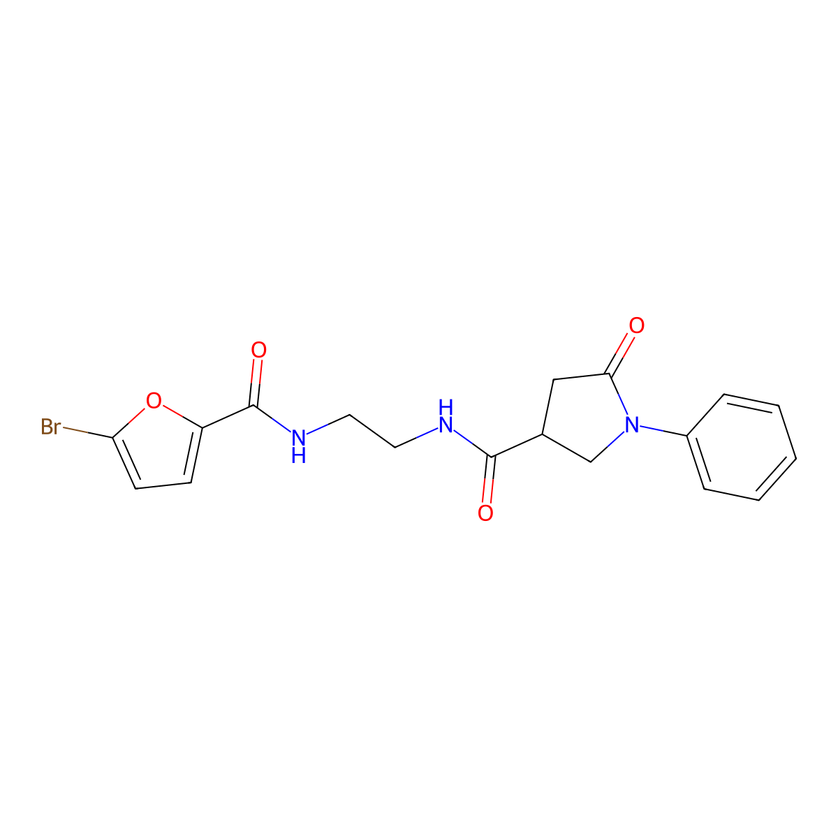 N-(2-{[(5-bromofuran-2-yl)carbonyl]amino}ethyl)-5-oxo-1-phenylpyrrolidine-3-carboxamide molecular structure, CAS 1040695-23-5
