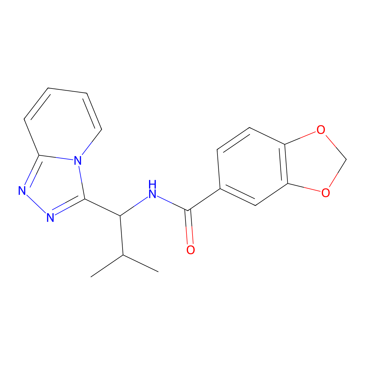 N-[2-methyl-1-([1,2,4]triazolo[4,3-a]pyridin-3-yl)propyl]-1,3-benzodioxole-5-carboxamide molecular structure, CAS 1040695-33-7