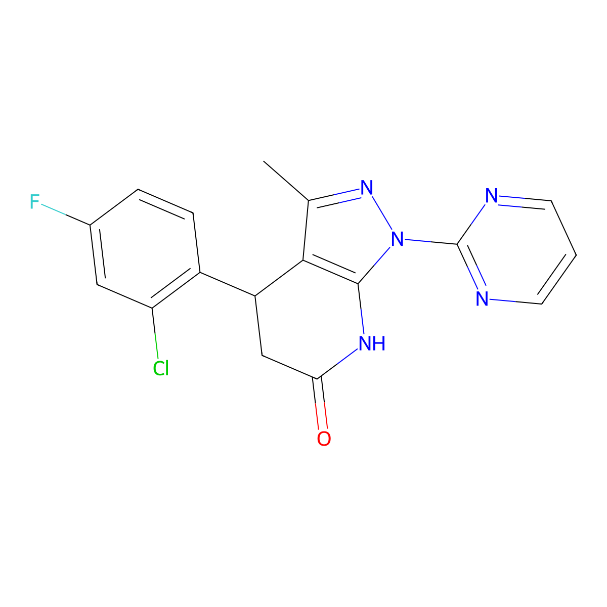 4-(2-chloro-4-fluorophenyl)-3-methyl-1-(pyrimidin-2-yl)-4,5-dihydro-1H-pyrazolo[3,4-b]pyridin-6-ol molecular structure, CAS 1040695-44-0