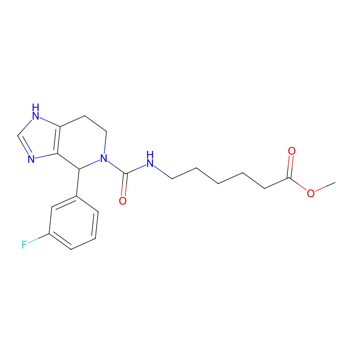 methyl 6-({[4-(3-fluorophenyl)-1,4,6,7-tetrahydro-5H-imidazo[4,5-c]pyridin-5-yl]carbonyl}amino)hexanoate molecular structure, CAS 1040695-53-1