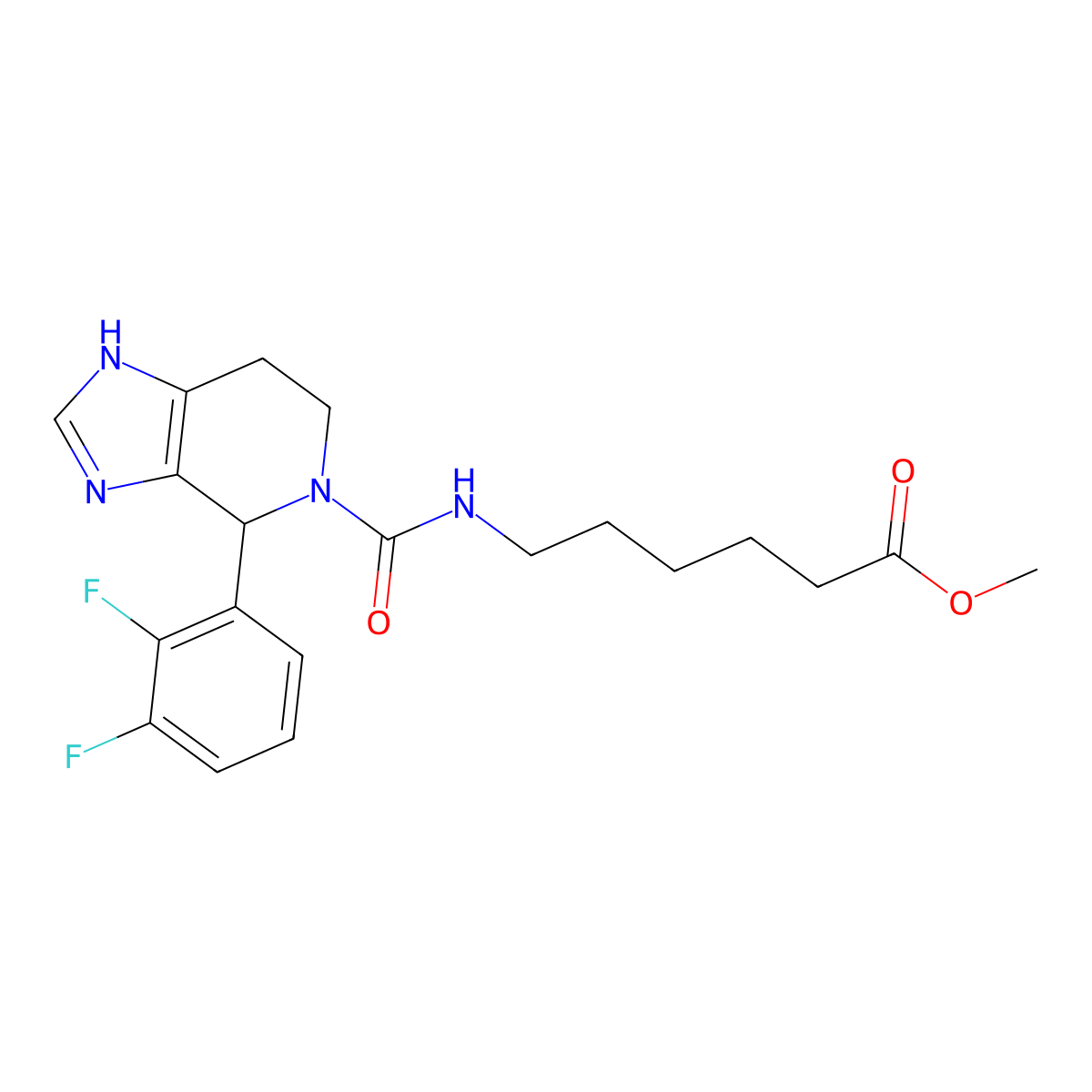 methyl 6-({[4-(2,3-difluorophenyl)-1,4,6,7-tetrahydro-5H-imidazo[4,5-c]pyridin-5-yl]carbonyl}amino)hexanoate molecular structure, CAS 1040695-66-6