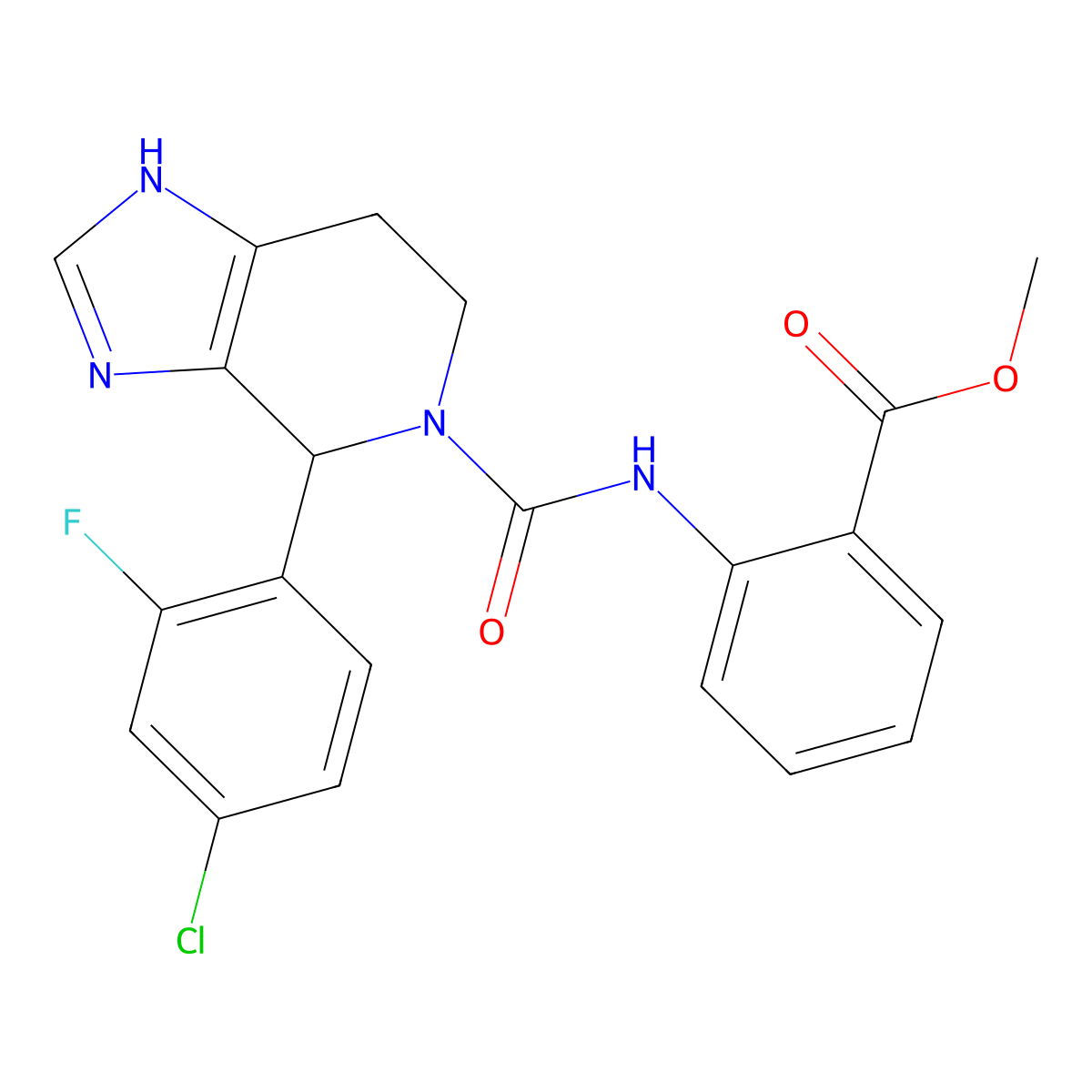 methyl 2-({[4-(4-chloro-2-fluorophenyl)-3,4,6,7-tetrahydro-5H-imidazo[4,5-c]pyridin-5-yl]carbonyl}amino)benzoate molecular structure, CAS 1040696-09-0
