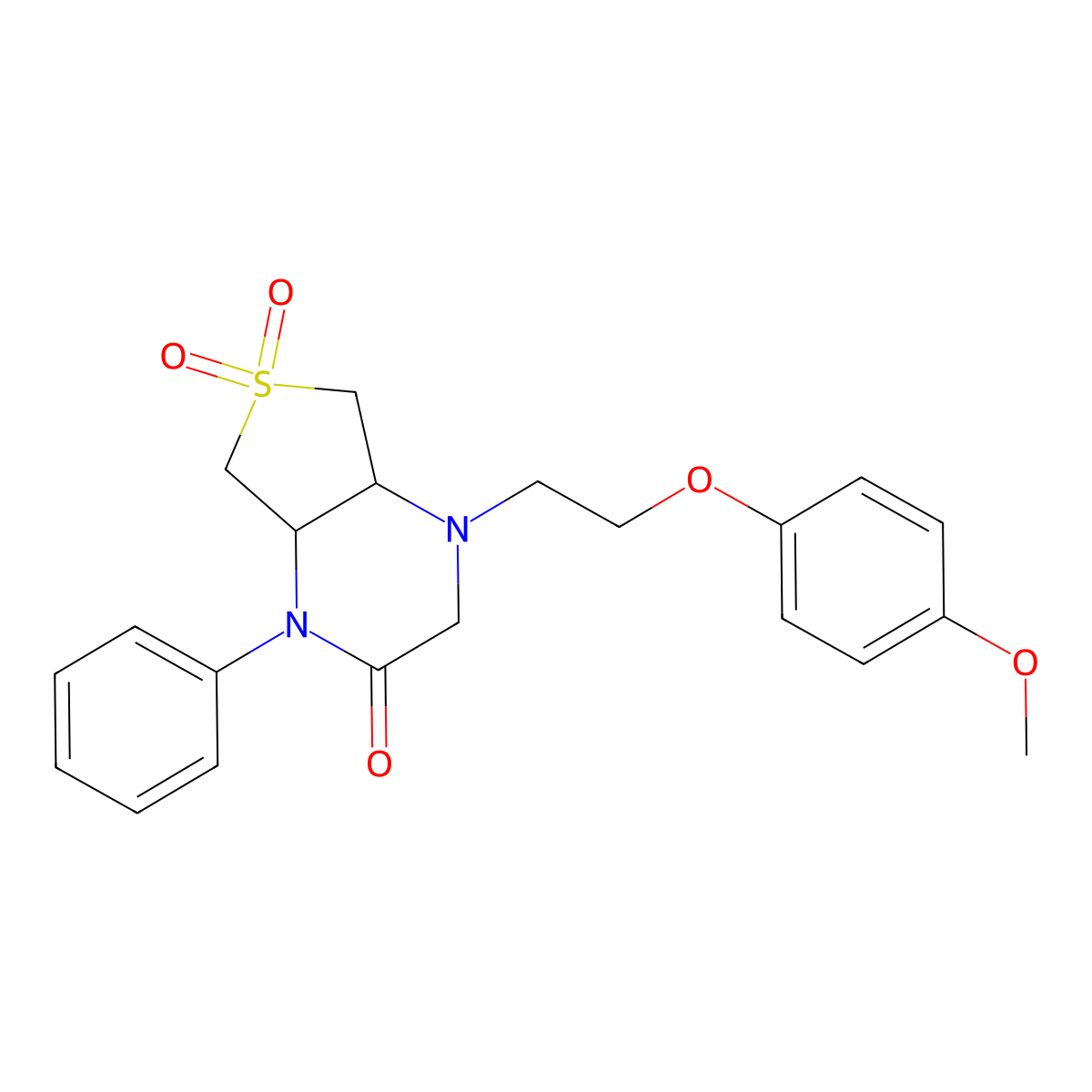 4-(2-(4-methoxyphenoxy)ethyl)-1-phenylhexahydrothieno[3,4-b]pyrazin-2(1H)-one 6,6-dioxide molecular structure, CAS 1040696-15-8