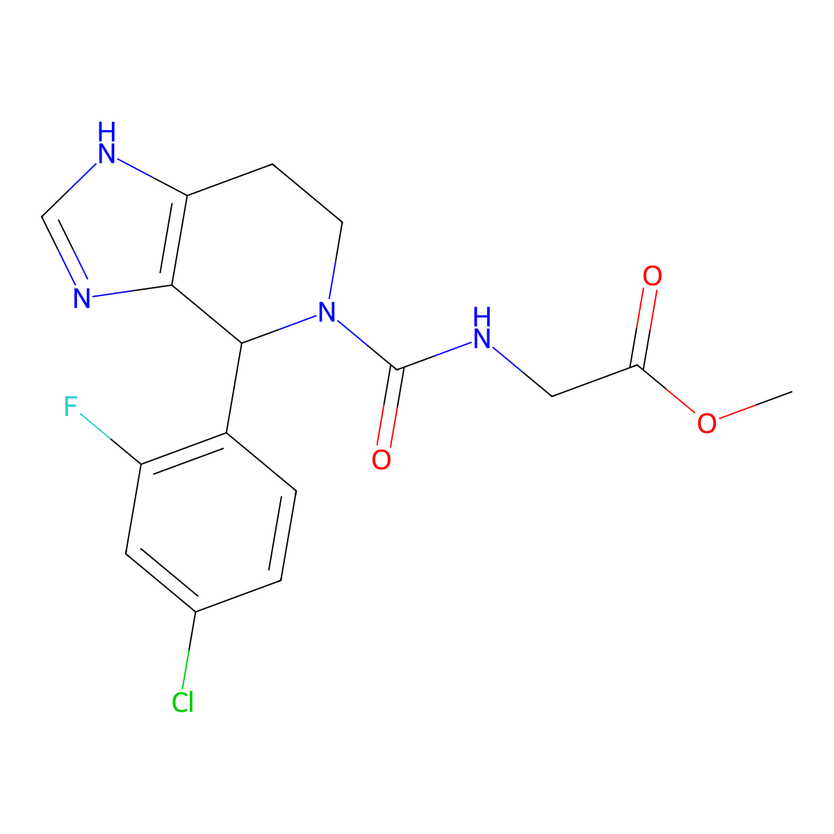 methyl N-{[4-(4-chloro-2-fluorophenyl)-3,4,6,7-tetrahydro-5H-imidazo[4,5-c]pyridin-5-yl]carbonyl}glycinate molecular structure, CAS 1040696-77-2