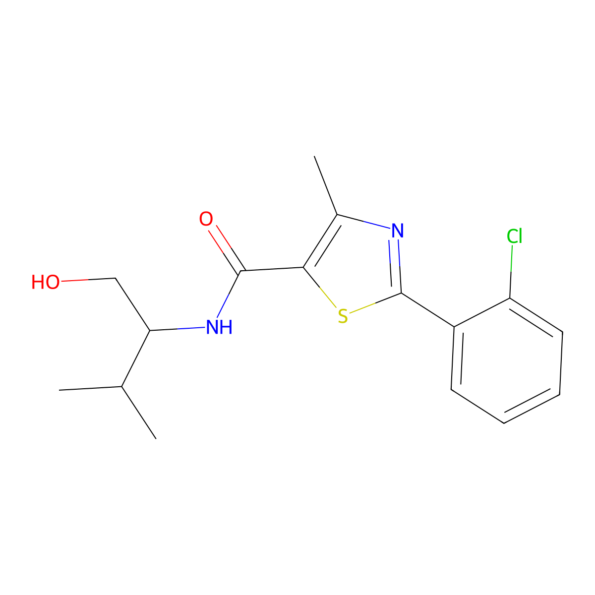 2-(2-chlorophenyl)-N-(1-hydroxy-3-methylbutan-2-yl)-4-methyl-1,3-thiazole-5-carboxamide molecular structure, CAS 1040696-90-9