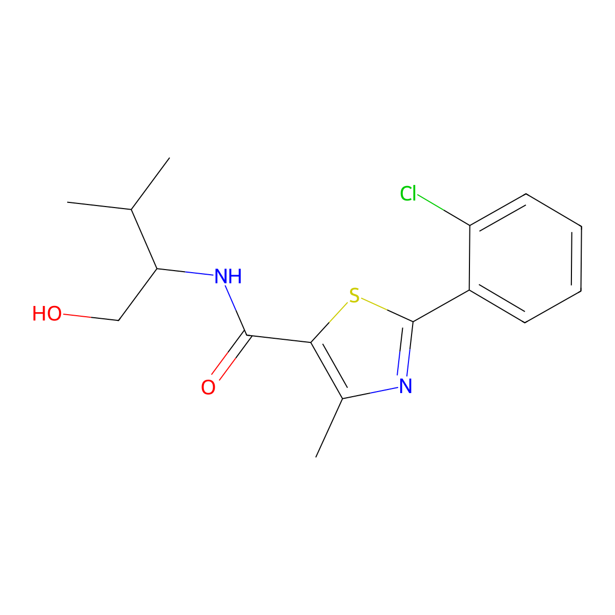 2-(2-chlorophenyl)-N-(1-hydroxy-3-methylbutan-2-yl)-4-methyl-1,3-thiazole-5-carboxamide molecular structure, CAS 1040696-90-9